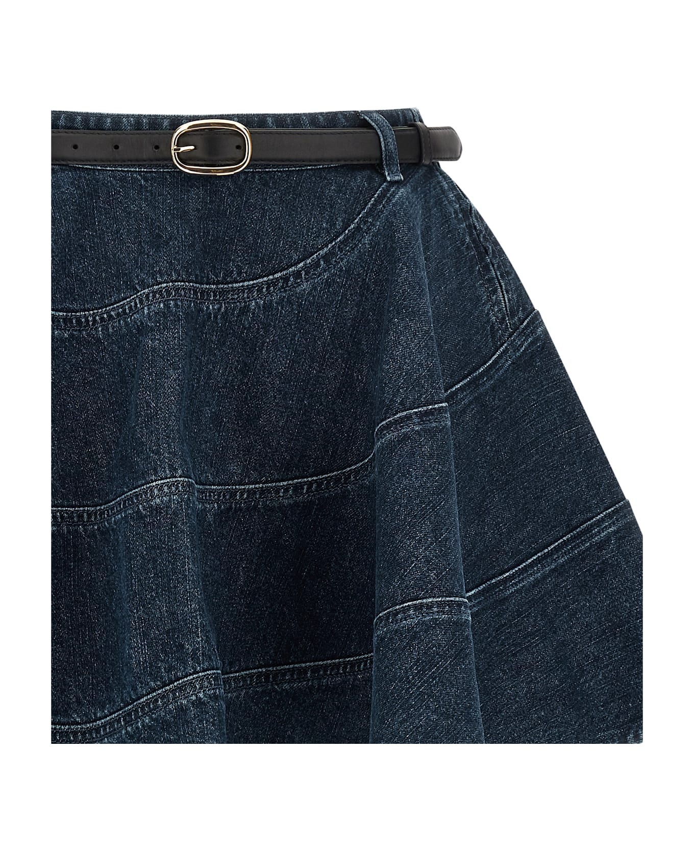 self-portrait 'flared Denim Mini' Skirt - Blue