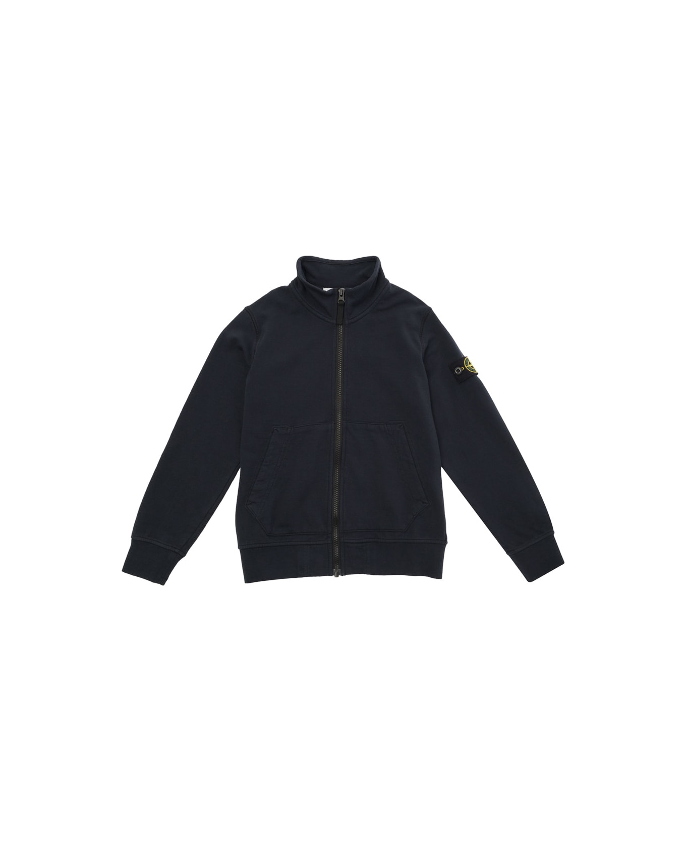 Stone Island Junior Blue Sweatshirt With Logo Patch In Cotton Boy - Blu ニットウェア＆スウェットシャツ