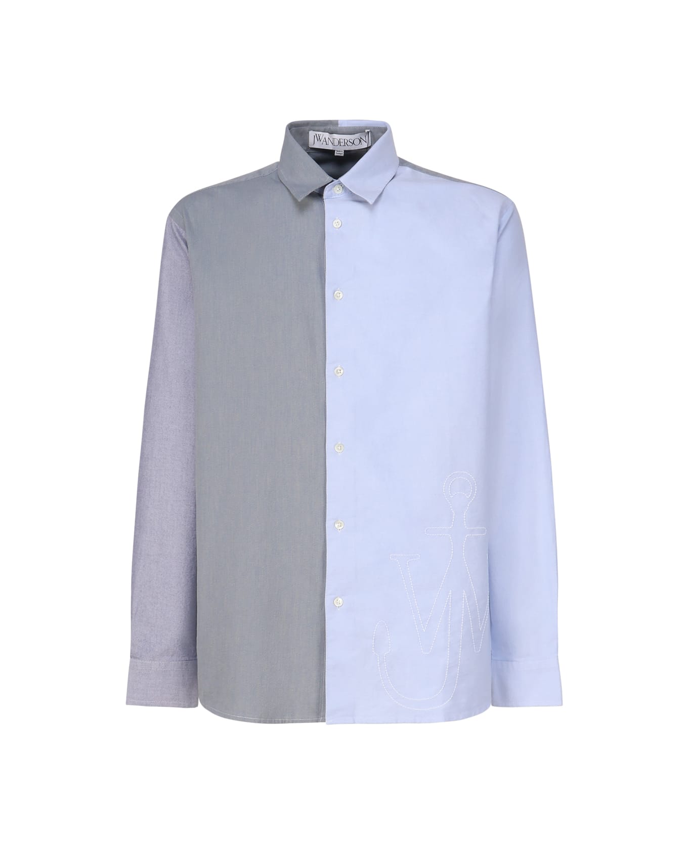 J.W. Anderson Patchwork Shirt With Anchor Embroidery - Grey, light blue シャツ