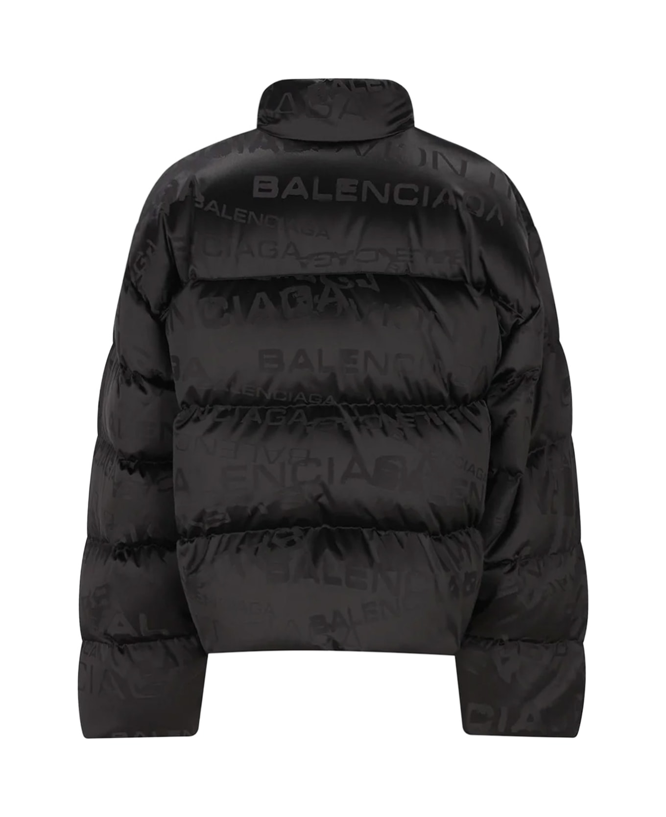 Balenciaga Nylon Down Jacket With All-over Lettering Logo - Black