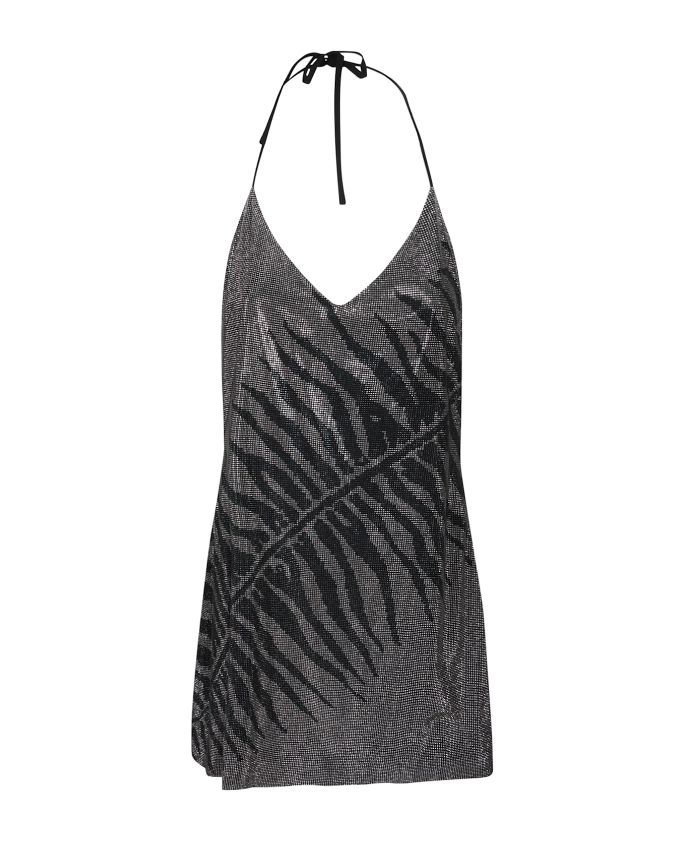 Roberto Cavalli Silver Black Halter Style Mini Dress - Black