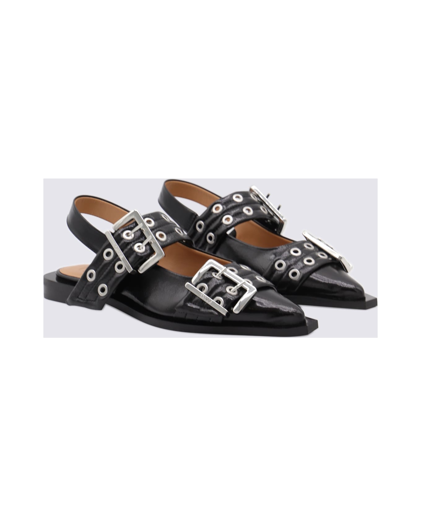 Ganni Black Leather Flats - Black