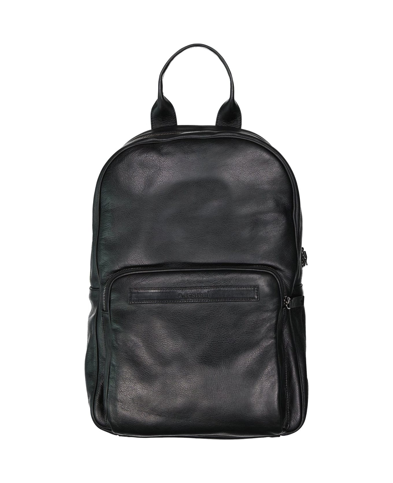 a.testoni Leather Backpack - Black