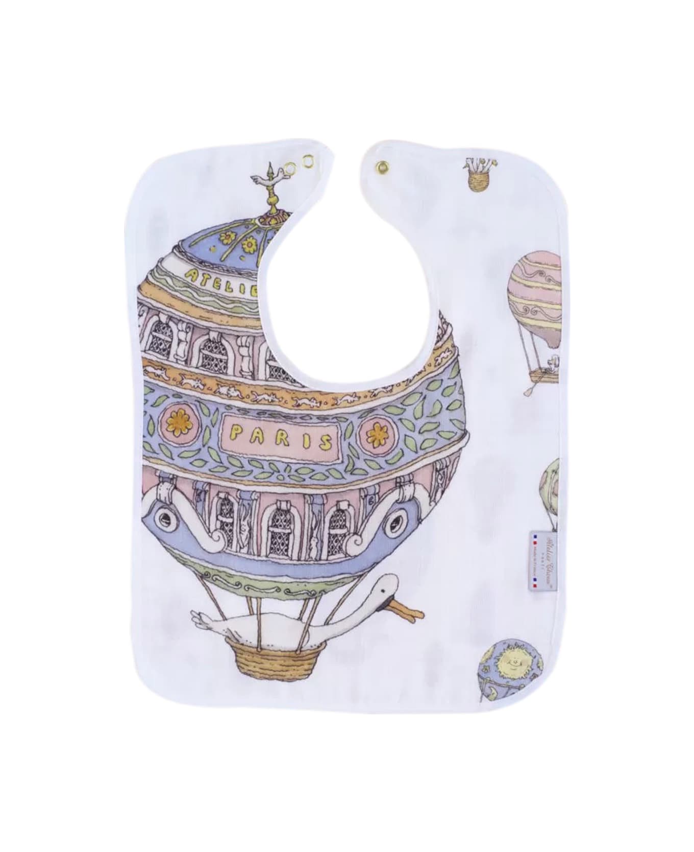 Atelier Choux Large Bib Hot Air Balloons Gold Snaps - Multicolor