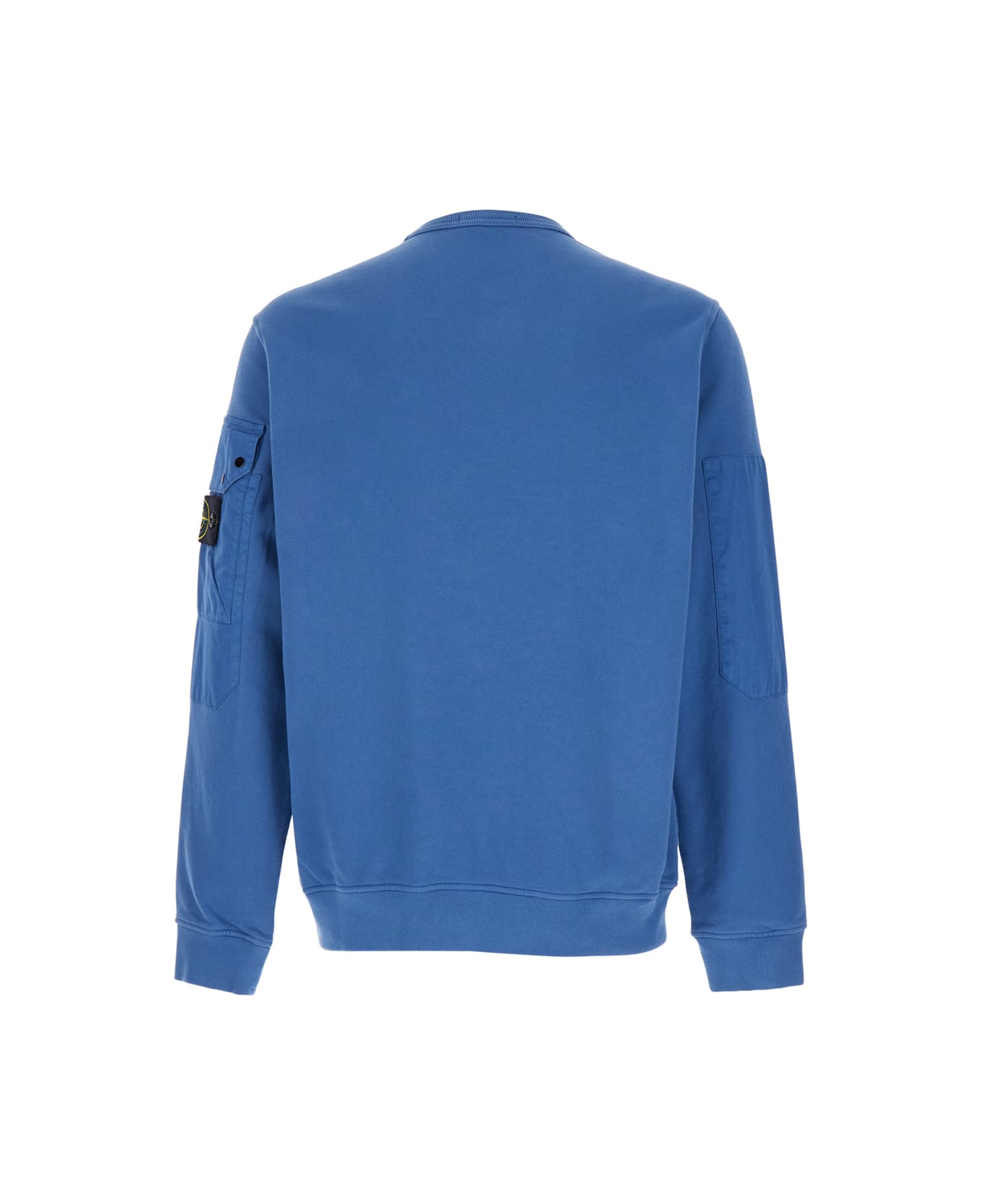 Stone Island Blue Crewneck Sweater With Patch Pocket In Cotton Man - Blu フリース