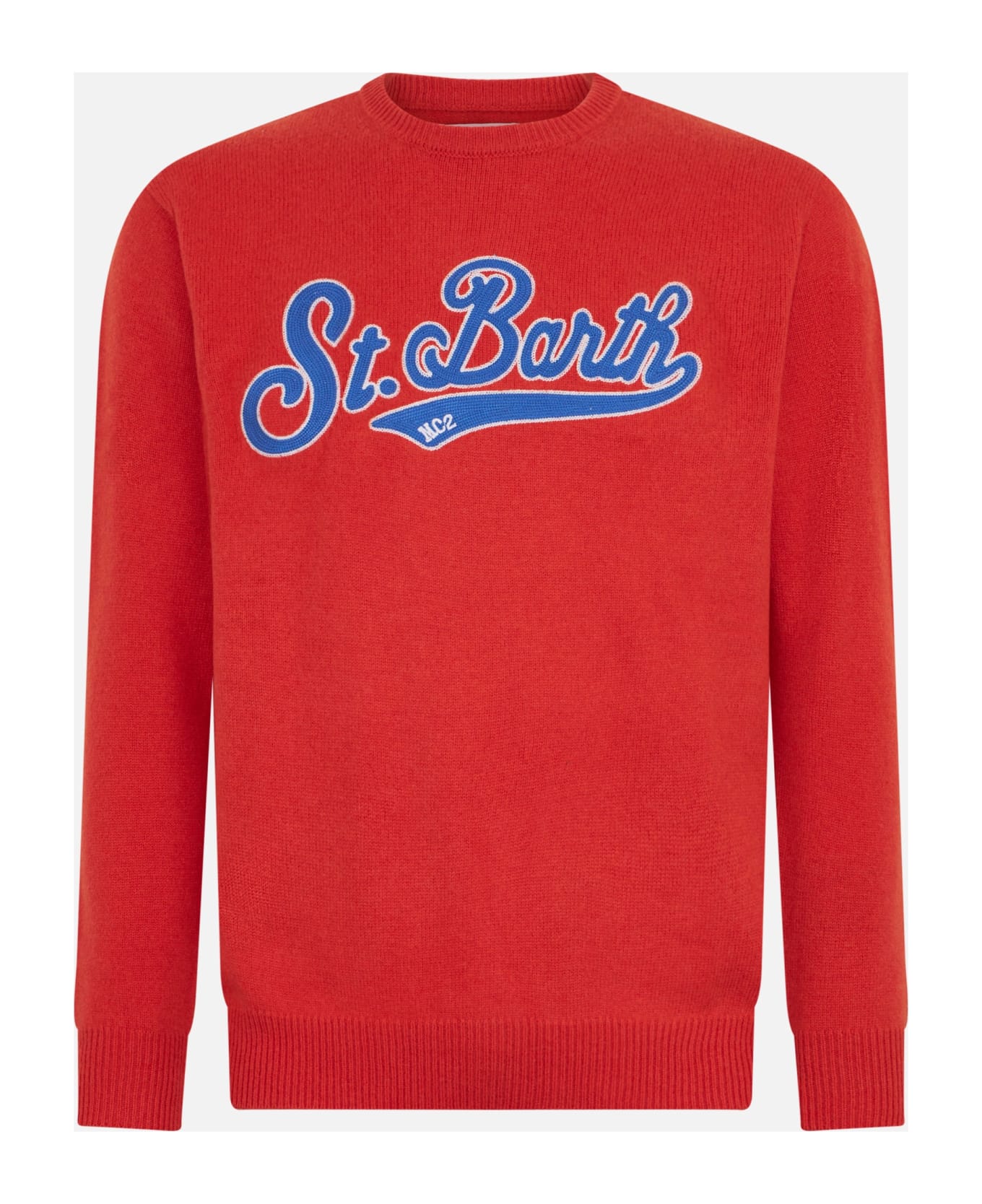 MC2 Saint Barth Man Crewneck Orange Sweater With St. Barth Embroidery - ORANGE