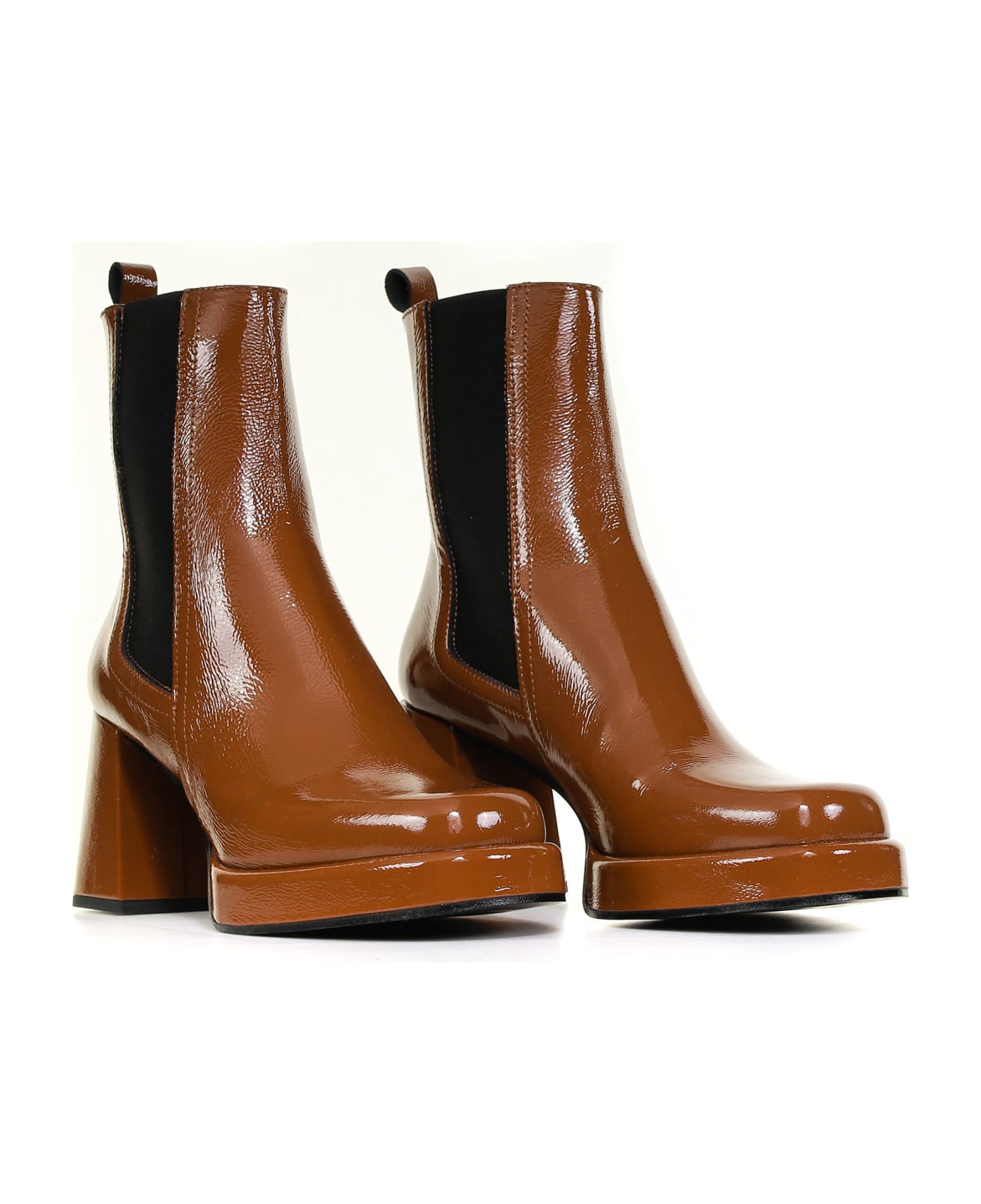 Janet & Janet Naplack Ankle Boot With Platform And Heel - COGNAC