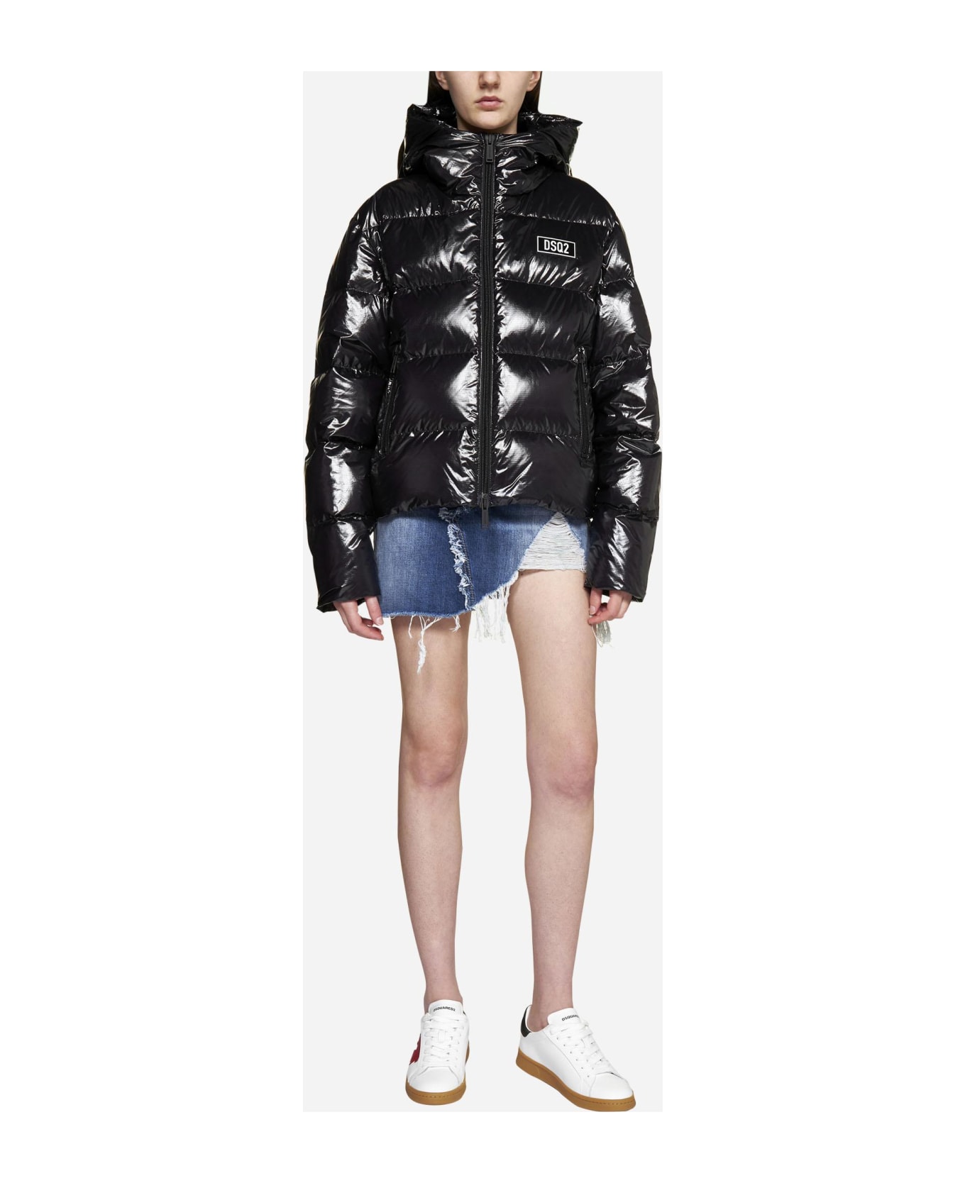 Dsquared2 Quilted Glossy Nylon Puffer Jacket - Black ダウンジャケット
