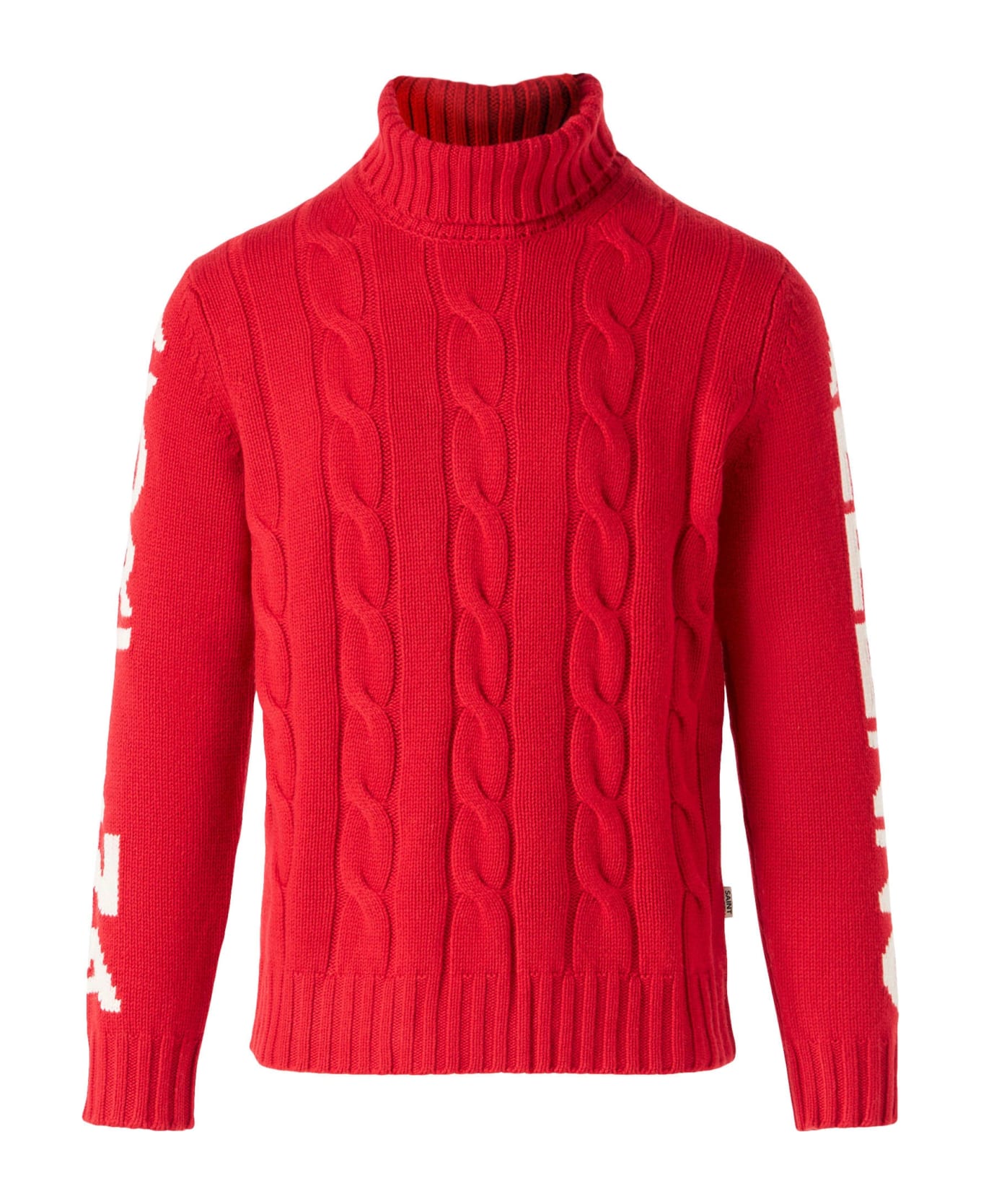 MC2 Saint Barth Man Turtleneck Braided Sweater With Cortina Ampezzo Print - RED