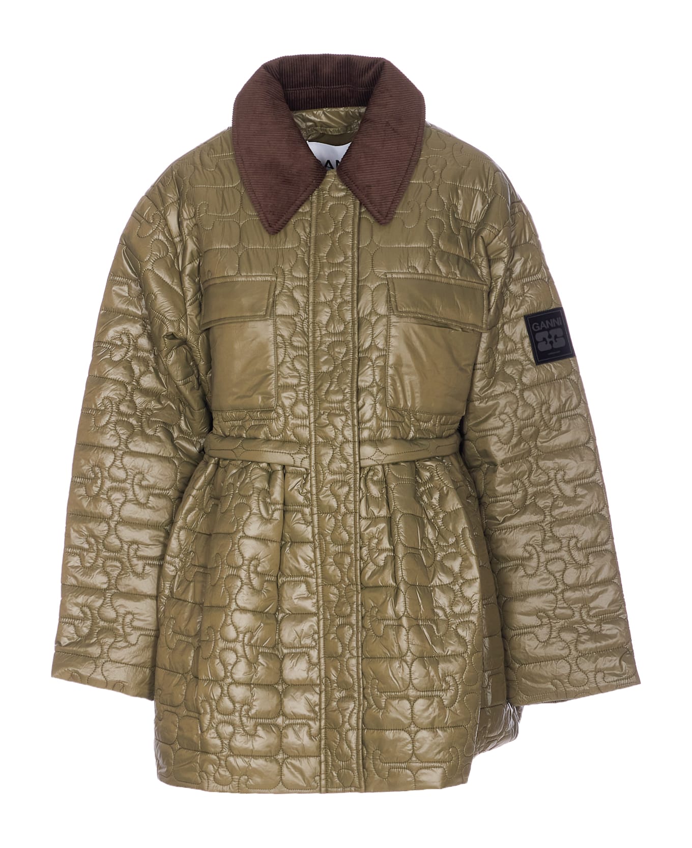 Ganni Shiny Quilt Midi Jacket - Green