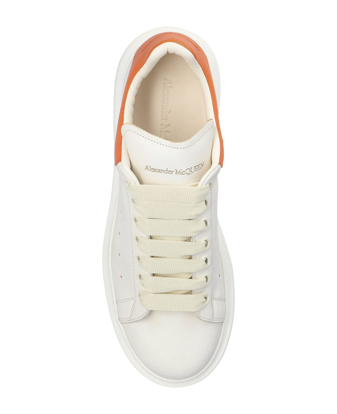 Alexander McQueen White Leather Sneakers With Orange Leather Heel - Off White/orange