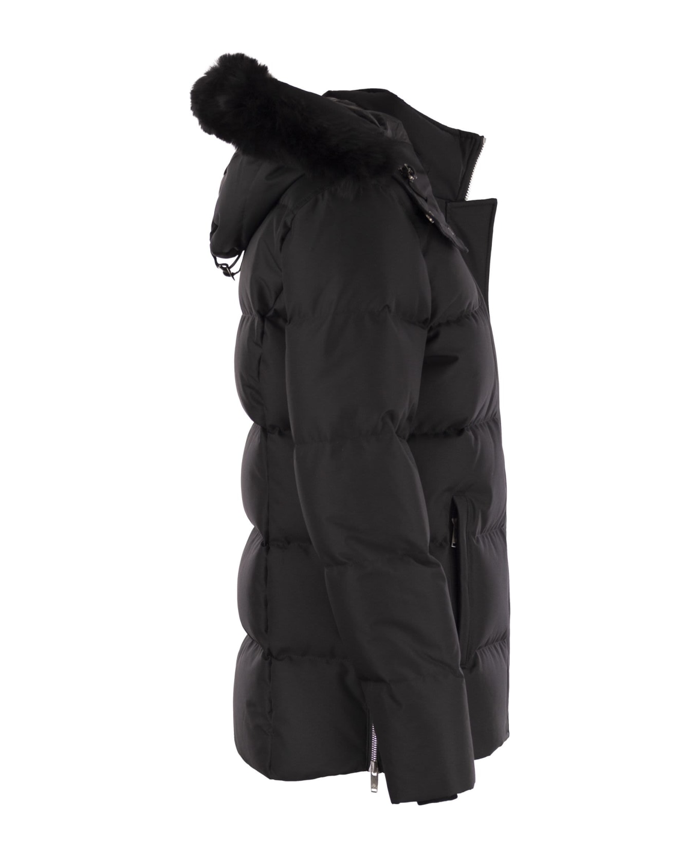 Moose Knuckles Cloud 3q - Down Jacket With Hood And Fur - Black コート