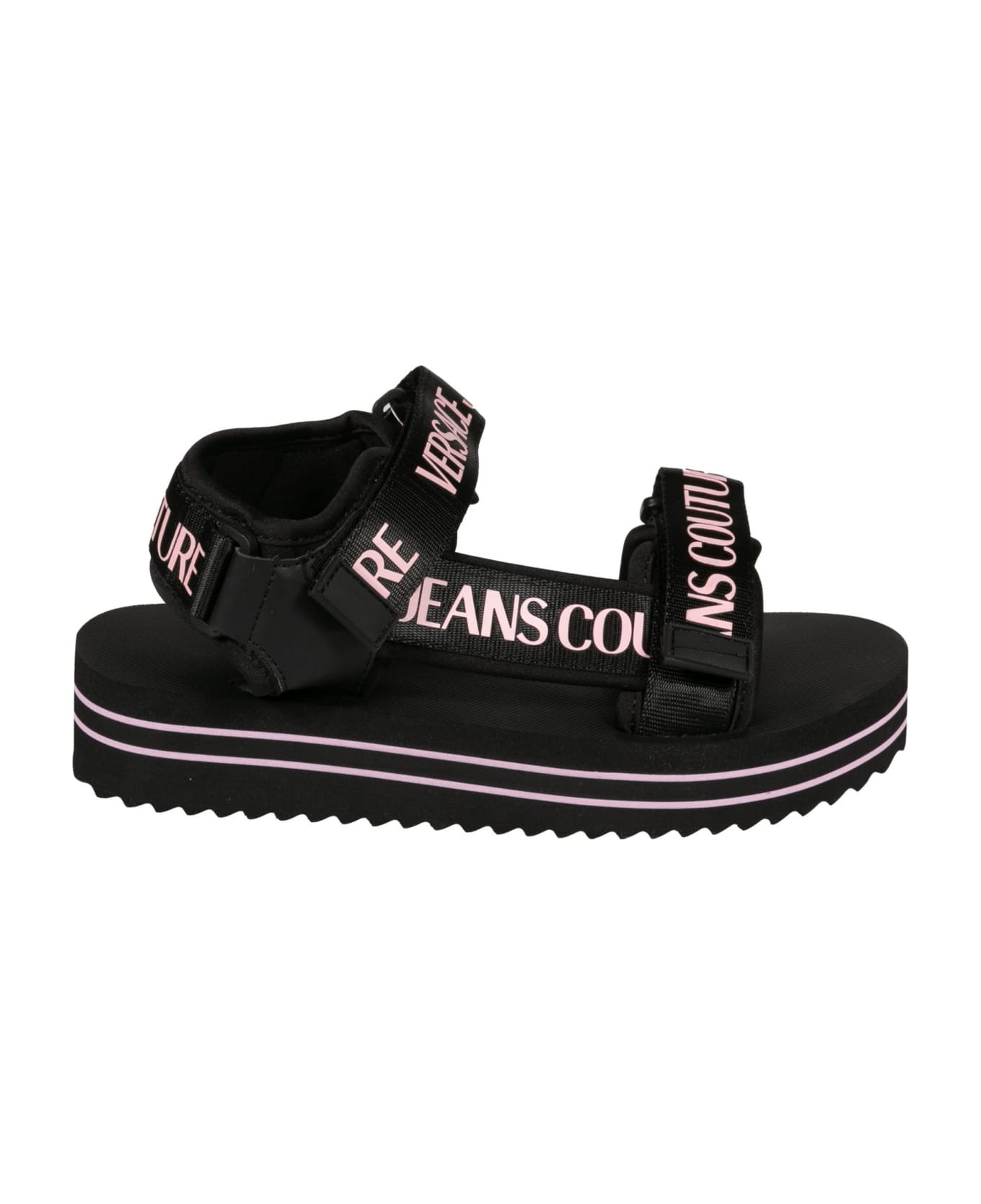 Versace Jeans Couture Logo Strappy Sandals - Black/Pink