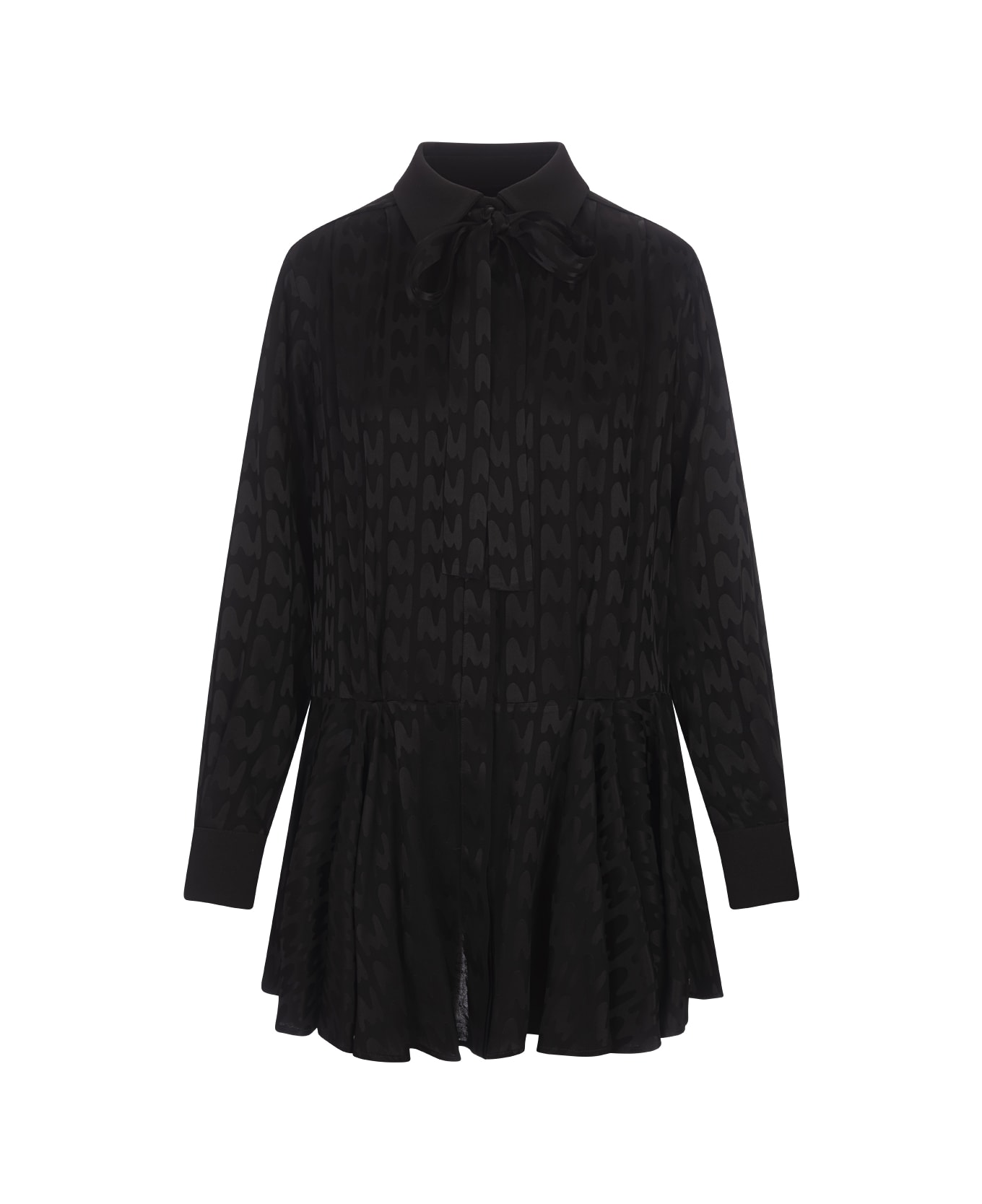 MSGM Black Satin Mini Dress With 'themwave' Motif - Black