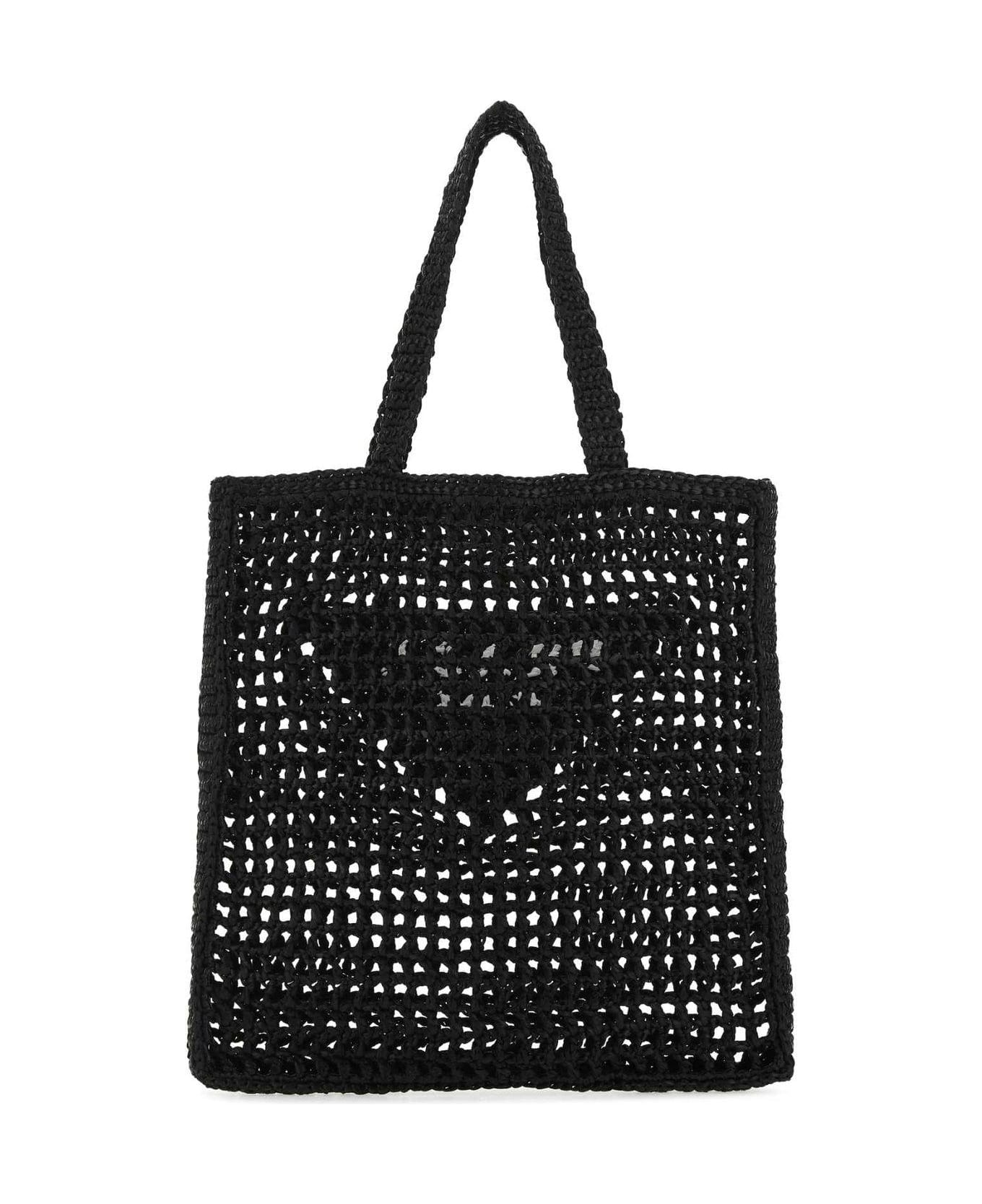 Prada Logo Embroidered Woven Tote Bag - Nero トートバッグ