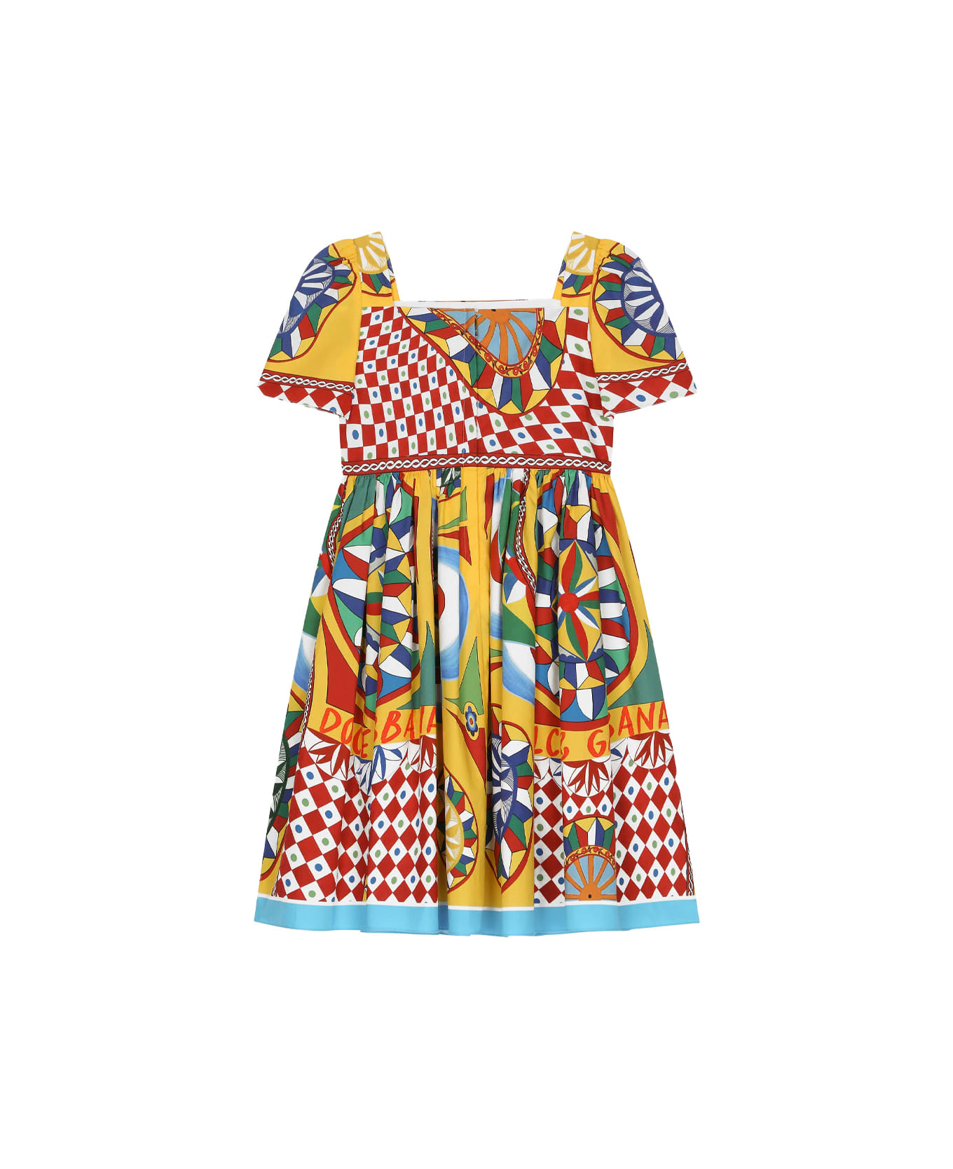 Dolce & Gabbana Short Sleeved Dress In Poplin With Cart Print - Multicolour