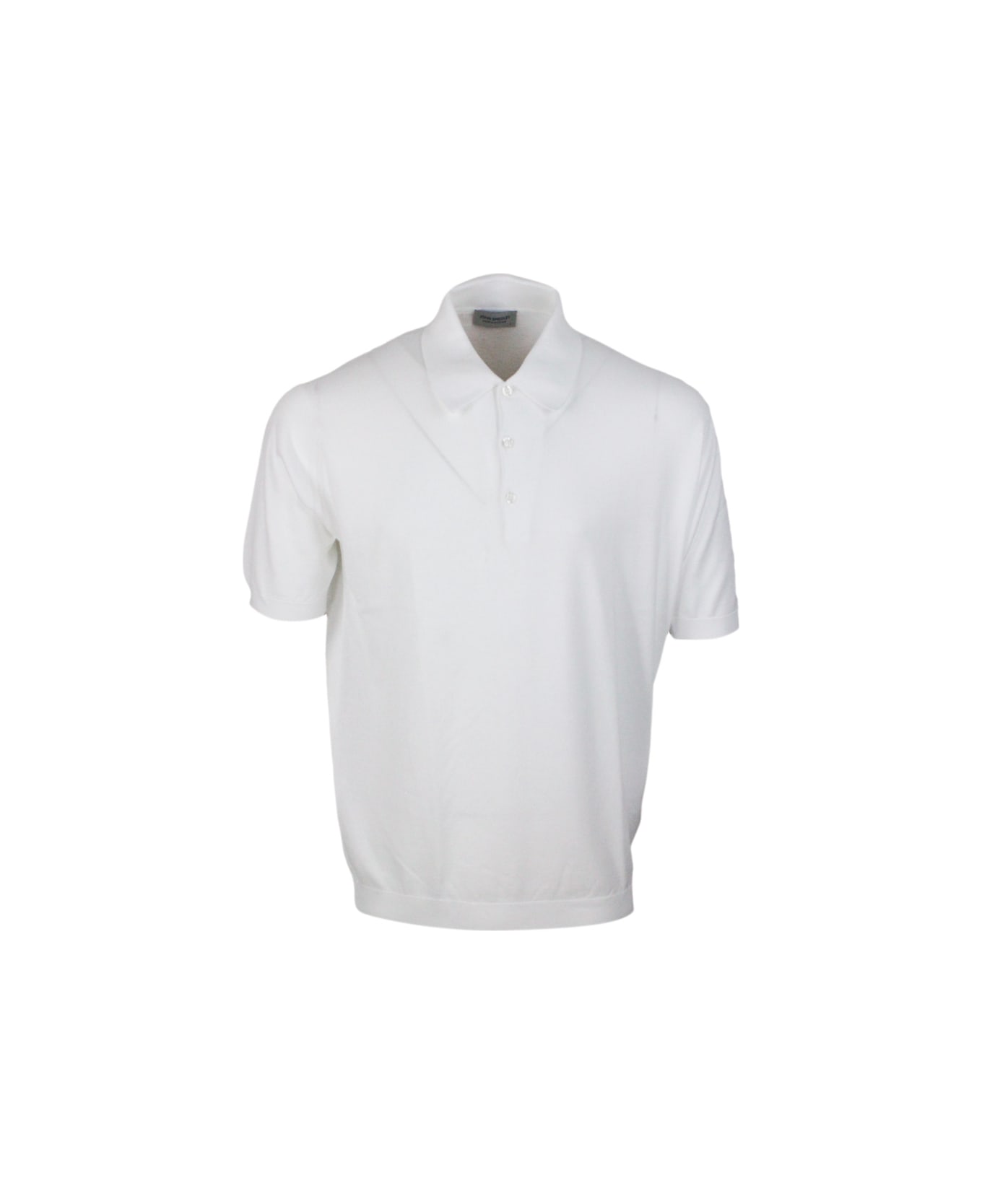 John Smedley Short-sleeved Polo Shirt In Extra-fine Cotton Thread With Three Buttons - White