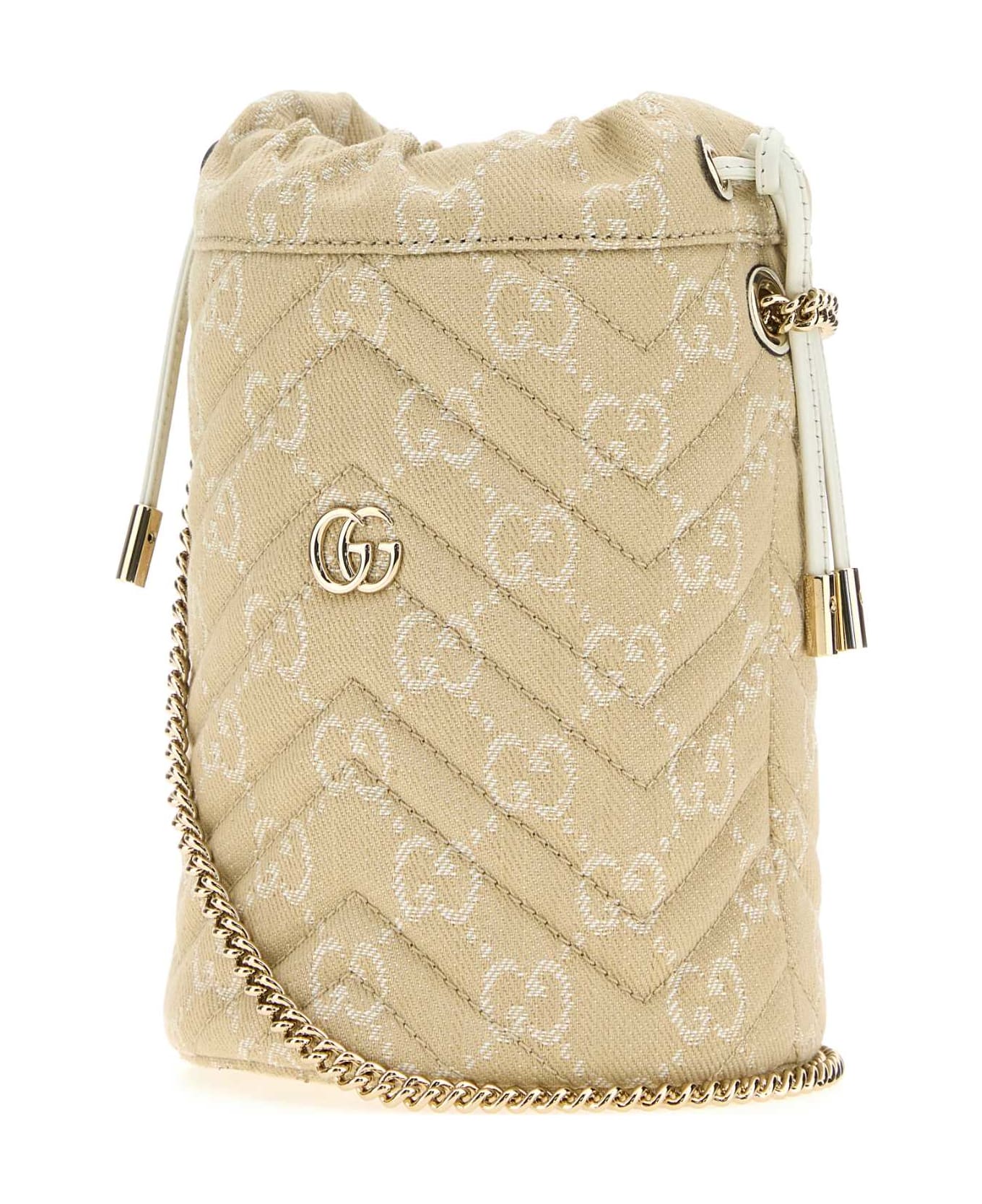 Gucci Gg Denim Small Gg Marmont Bucket Bag - BEIGE