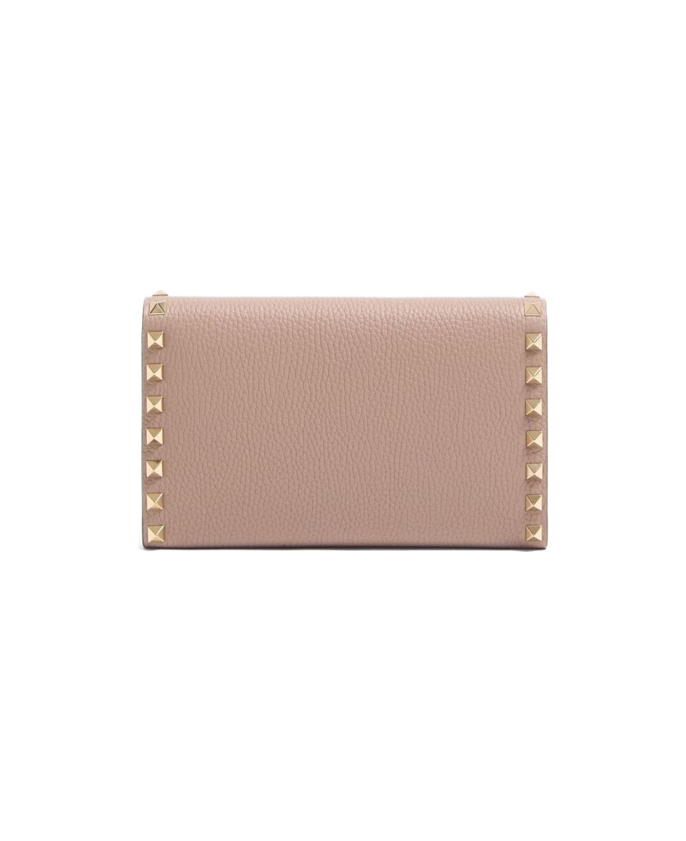 Valentino Garavani Rockstud Leather Wallet On Chain - Powder