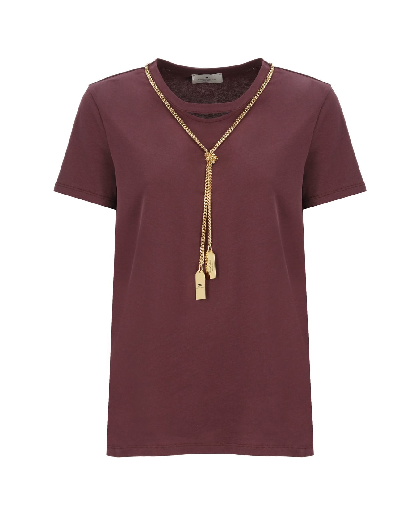 Elisabetta Franchi Necklace Embellished Jersey T-shirt - Bordeaux