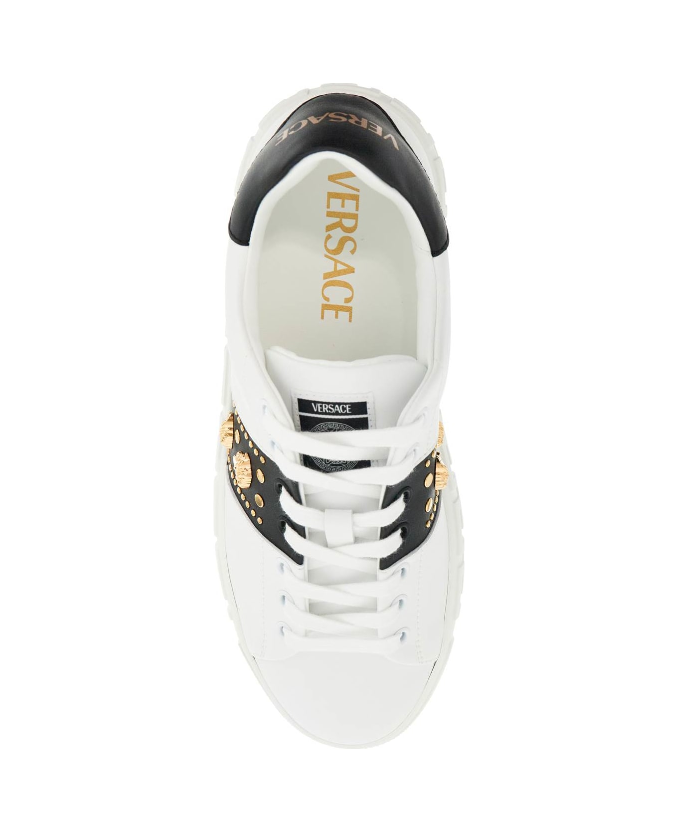 Versace 'studded Greek Sneakers - WHITE+BLACK-VERSACE GOLD (White)