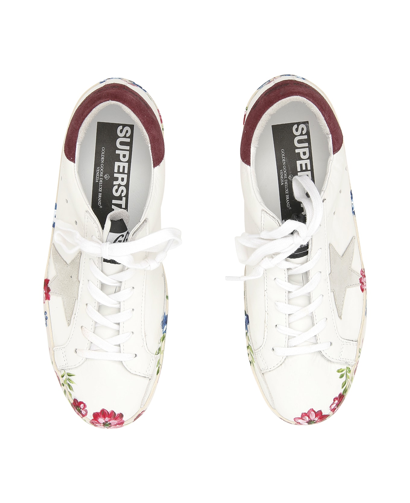 Golden Goose Superstar Sneakers - WHITE BORDEAUX PANTED SOLE|Bianco