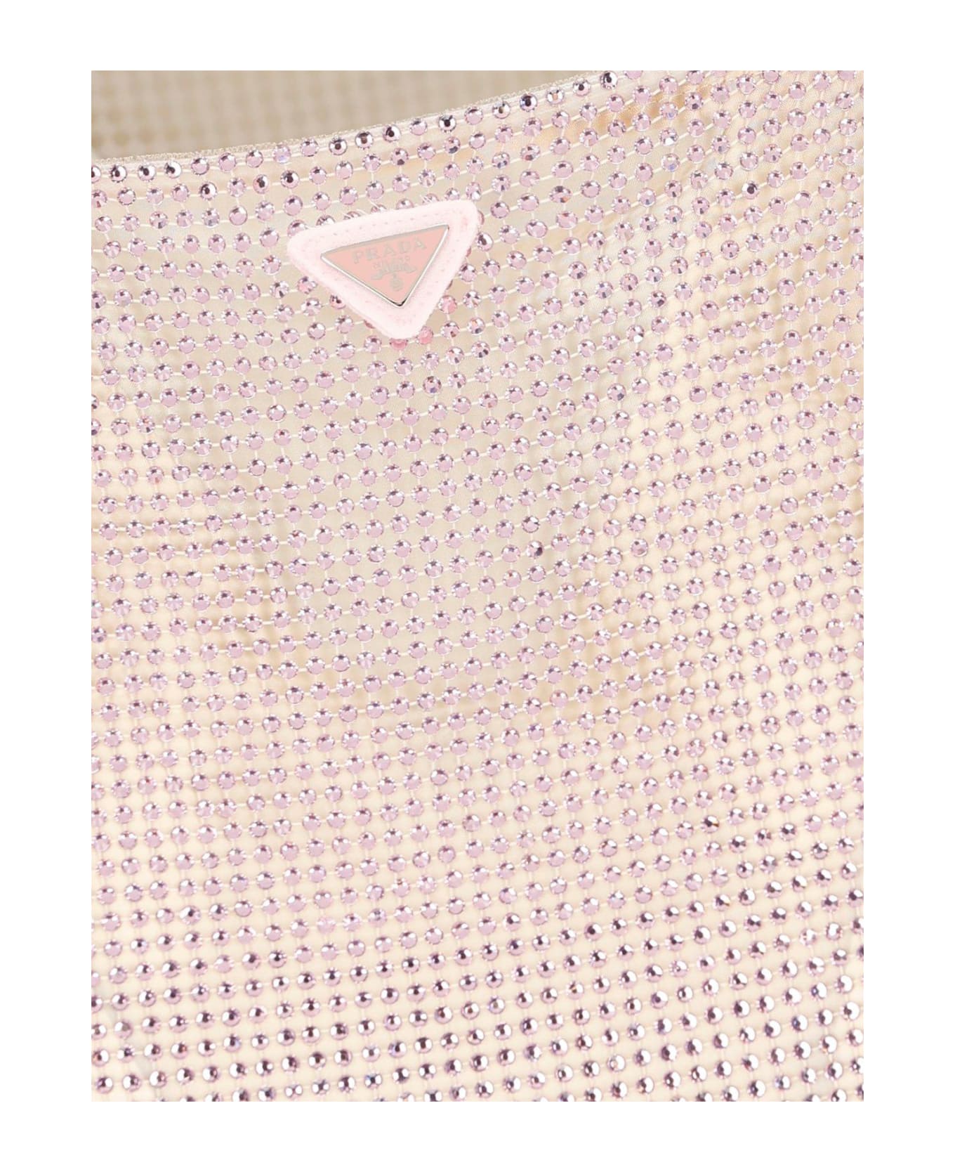 Prada Triangle Logo Embellished Mesh Dress - Rosa
