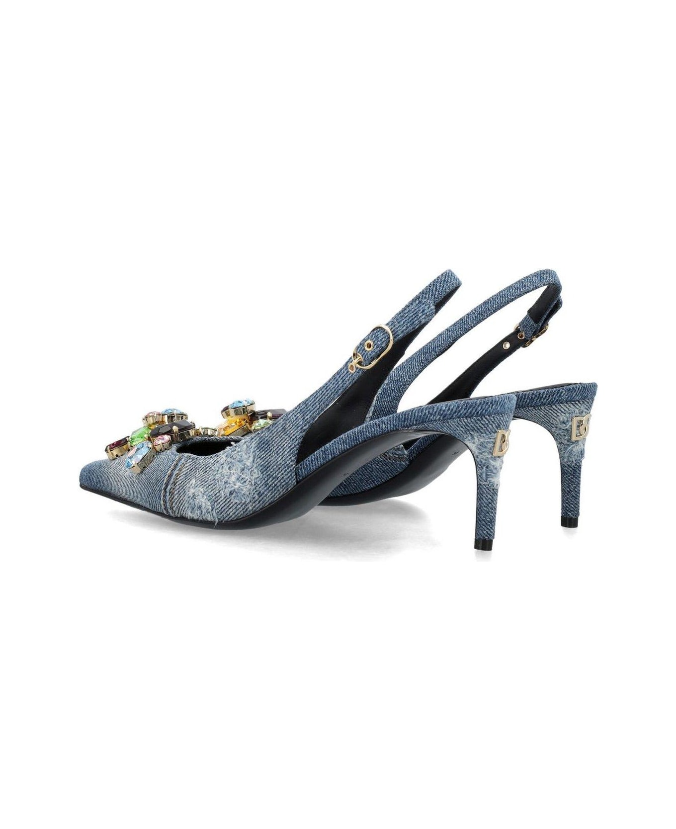Dolce & Gabbana Sling Back Patchwork With Gemstone - BLUE