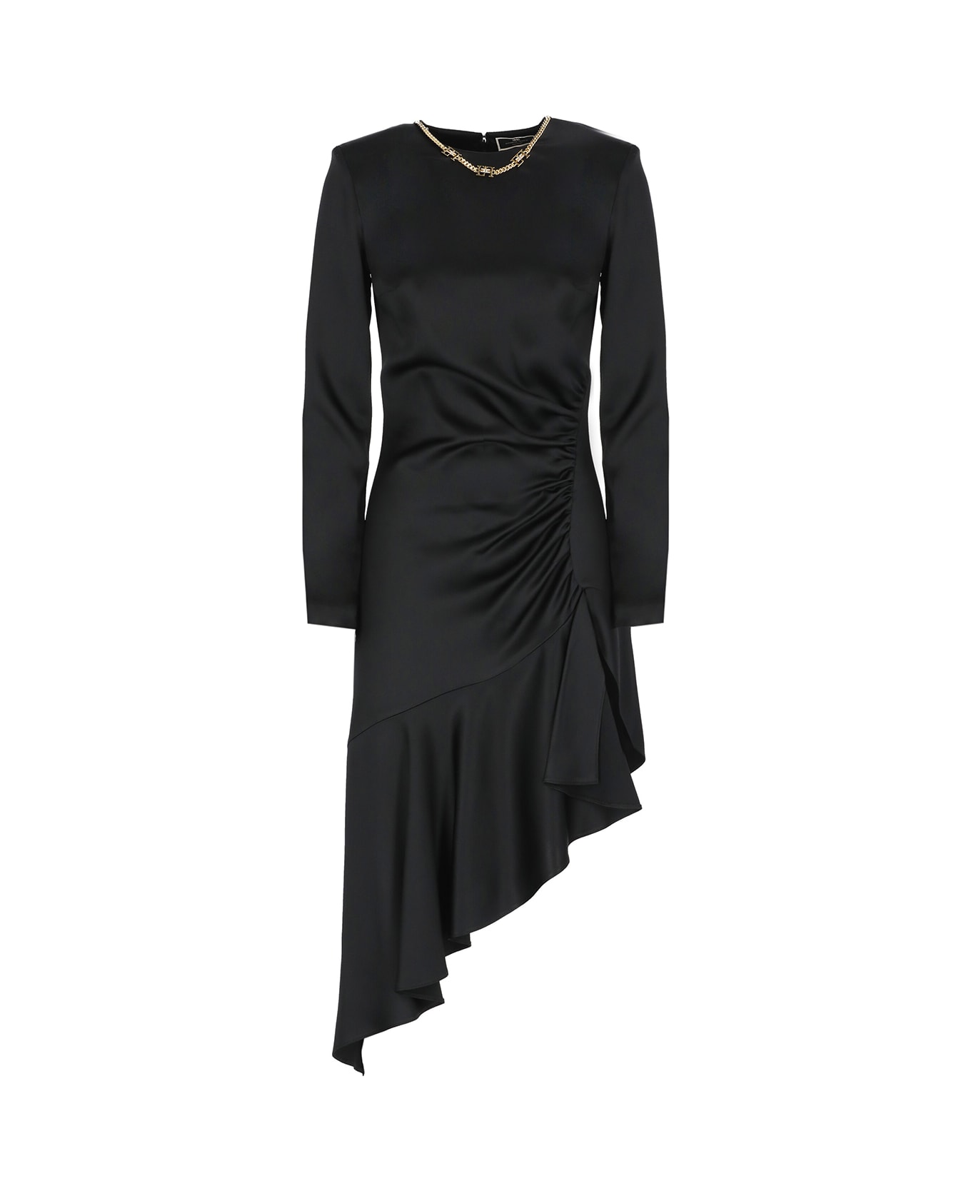 Elisabetta Franchi Asymmetrical Crepe Round-neck Dress - Black