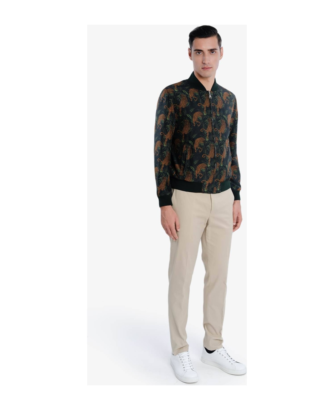 Larusmiani Bomber Pink Panther Down Jacket - Dark Green Cheetah