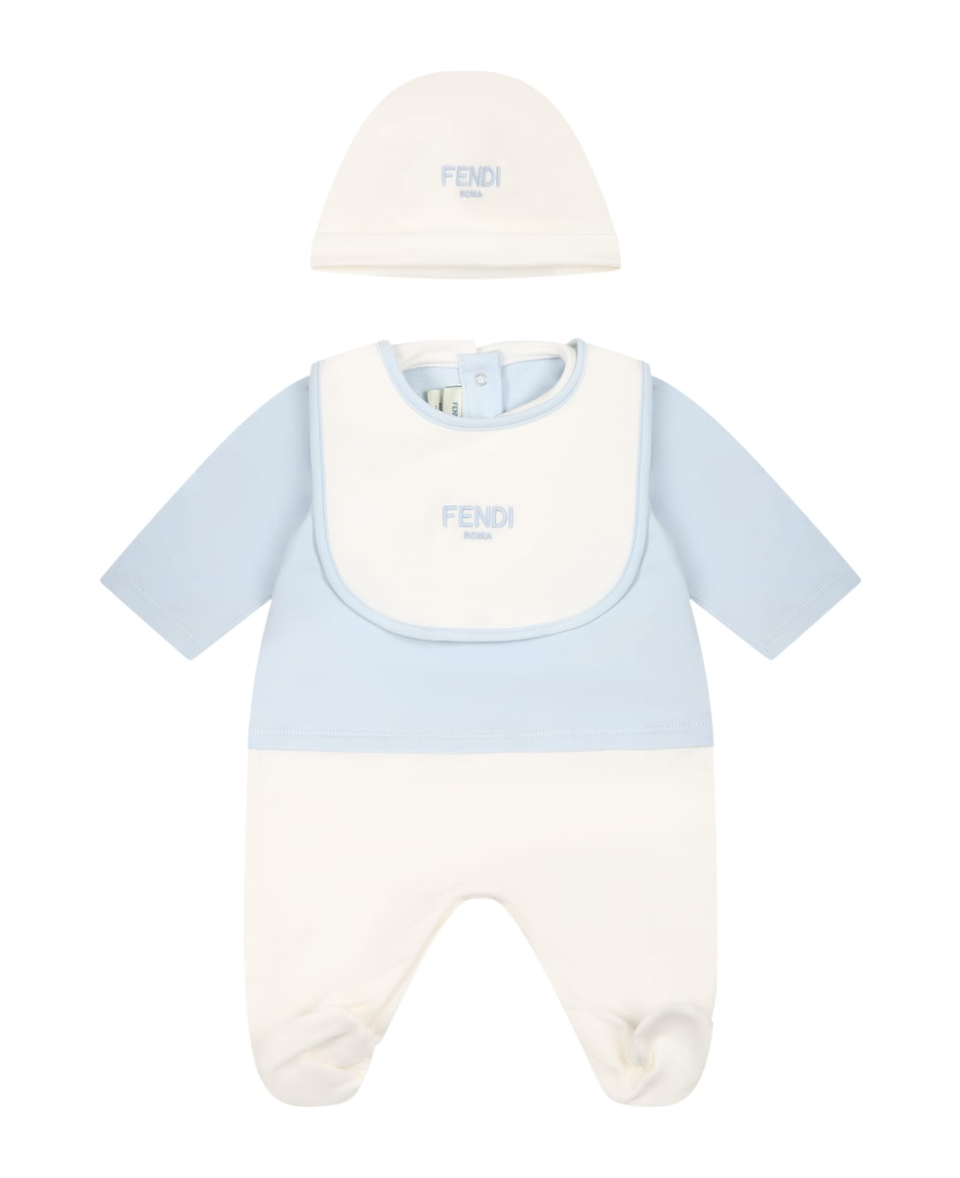 Fendi Light Blue Set For Baby Girl With Logo - Light Blue