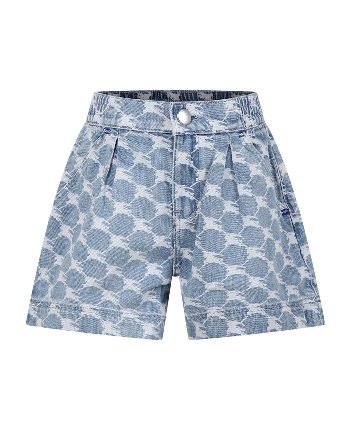 Burberry Denim Shorts For Girl With Iconic All-over Logo. - Denim ボトムス