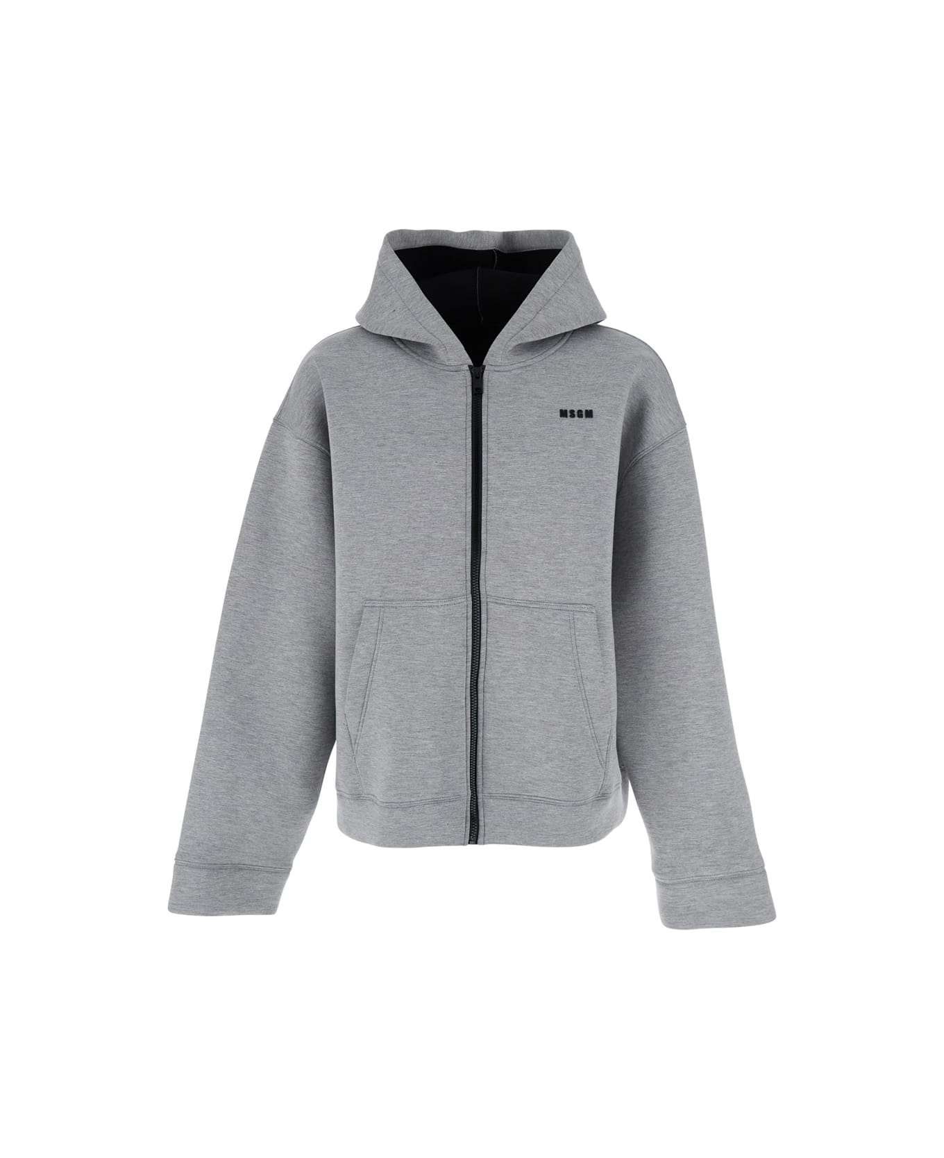 MSGM Grey Hoodie With Contrasting Logo Embroidery In Cotton Man - GREY MELANGE