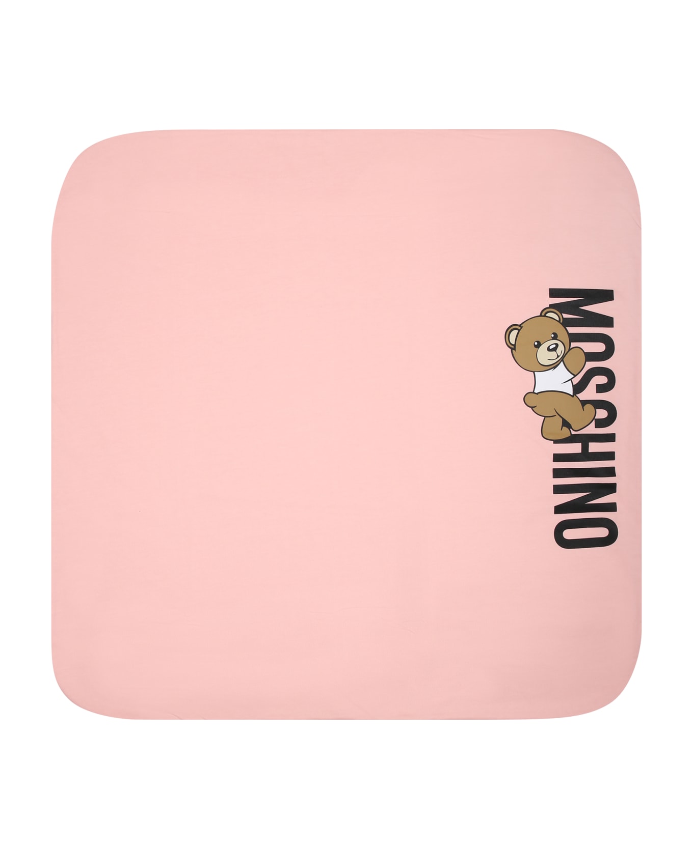 Moschino Pink Blanket For Baby Boy With Teddy Bear And Logo - Pink