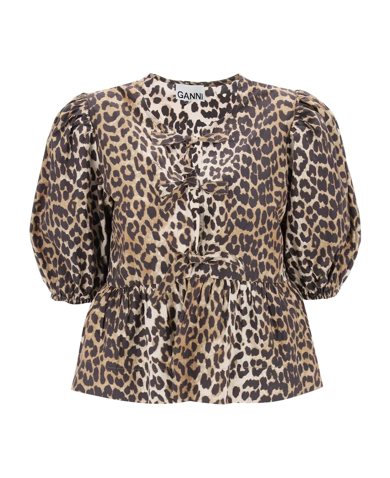 Ganni Leopard Print Peplum Blouse - LEOPARD (Beige)