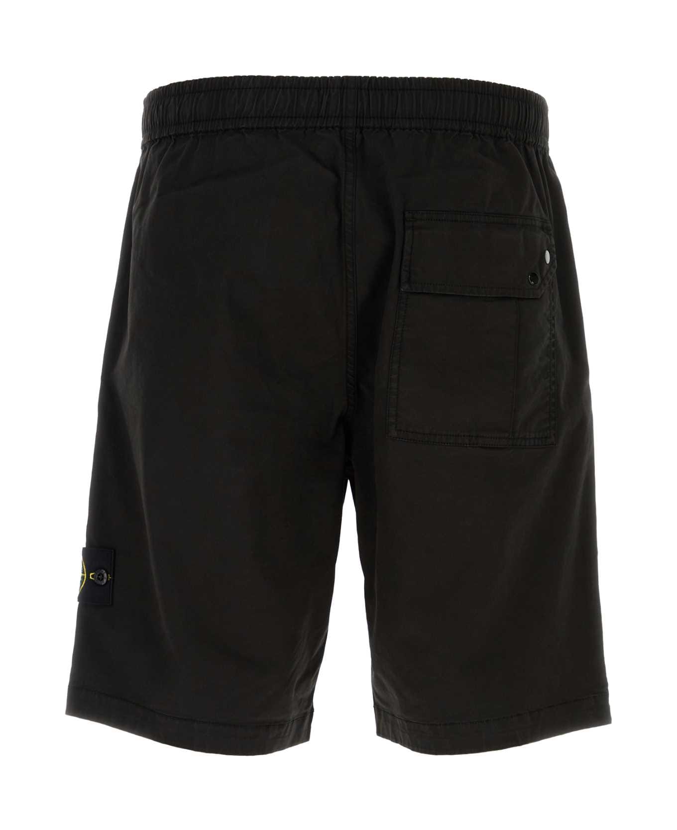 Stone Island Black Stretch Cotton Bermuda Shorts - BLACK