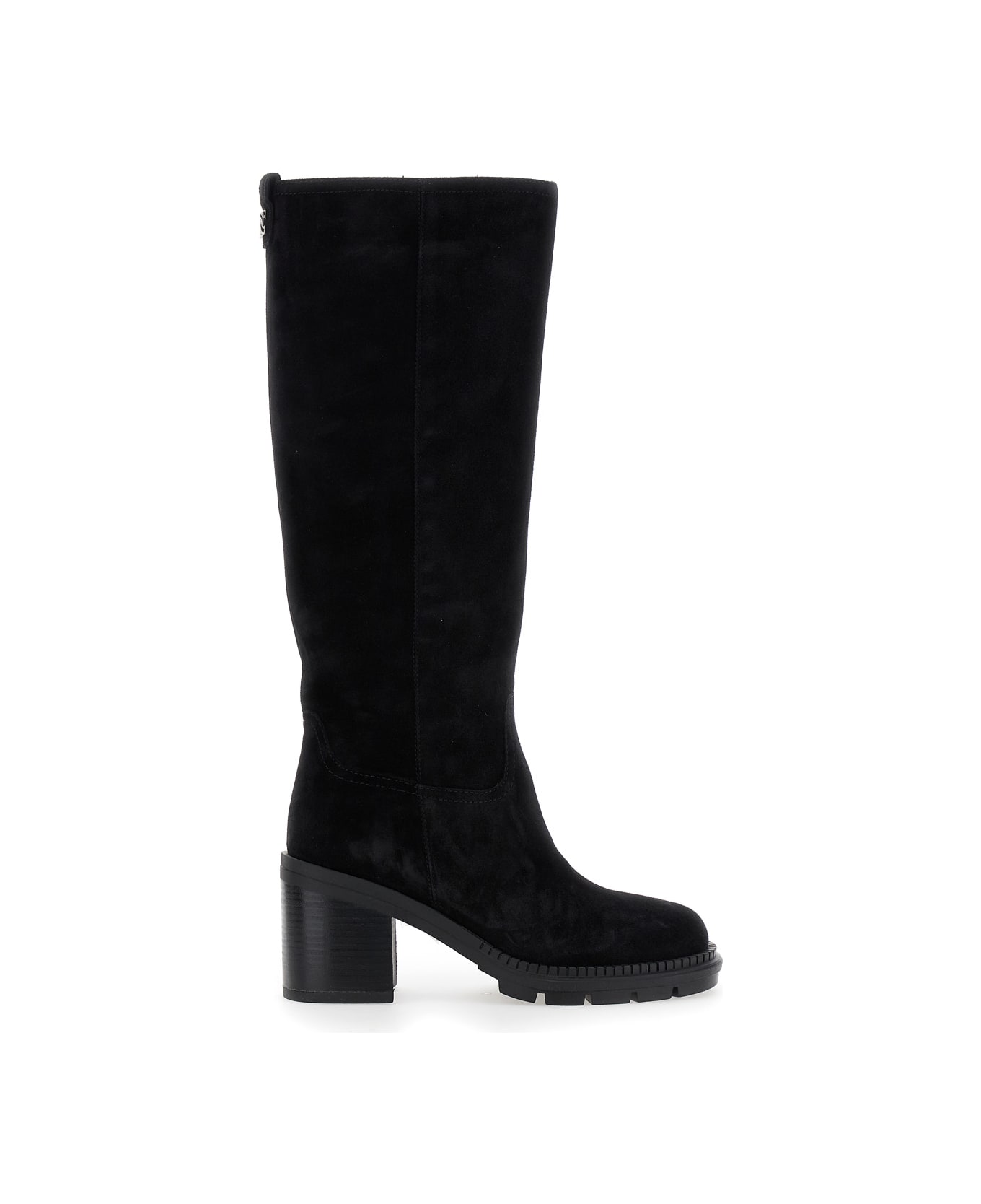 Casadei Black Boots With Zip Closure On The Side And Logo Embroidery On The Rear In Suede Woman - Black