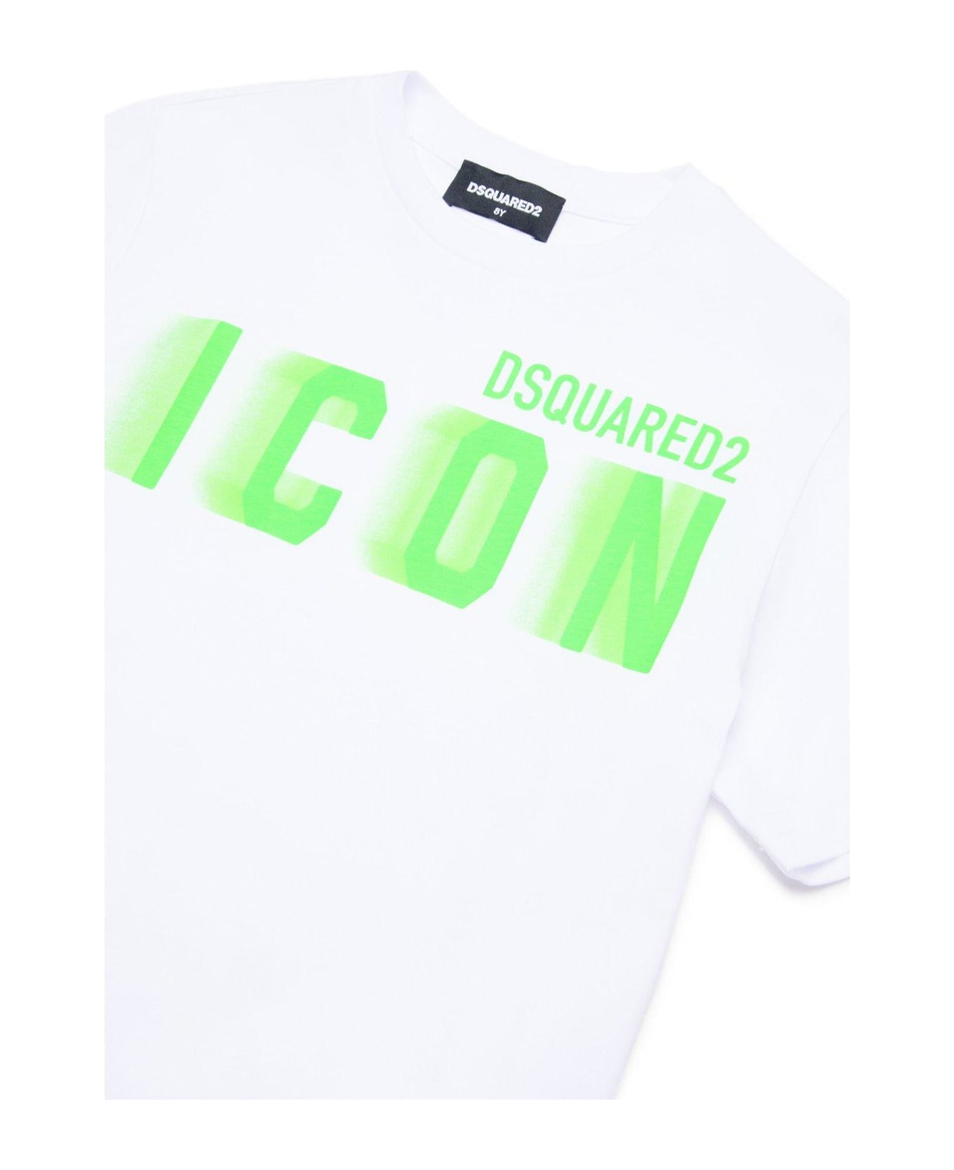 Dsquared2 Icon-printed Crewneck T-shirt - White + Print Green Fluo