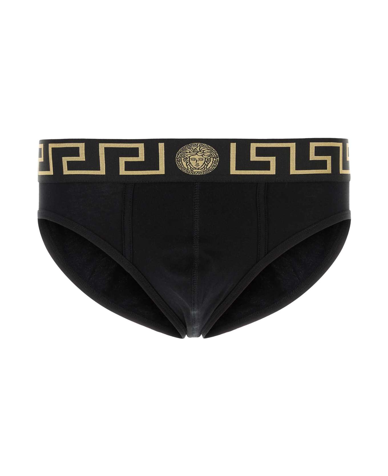 Versace Black Stretch Cotton Brief Set - BLACKWHITEBLACKGOLD