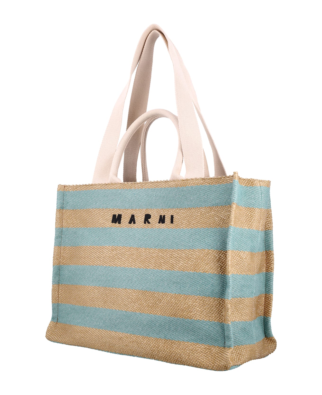 Marni Medium Basket Tote - RAW SIENNA + PALE MINT