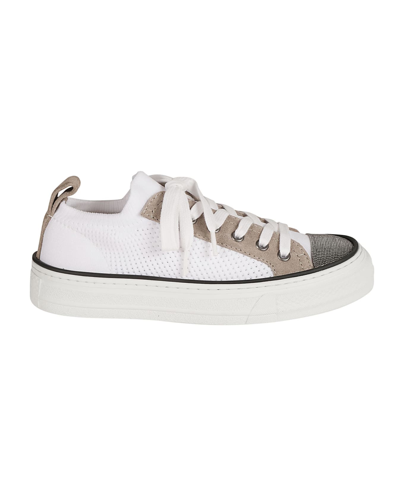 Brunello Cucinelli Monili-detailed Paneled Lace-up Sneakers - White スニーカー