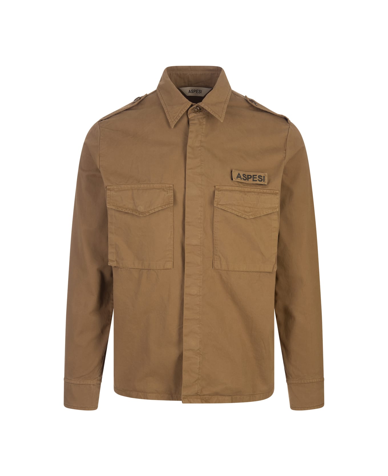 Aspesi Light Brown Cotton Gabardine Military Shirt - Brown