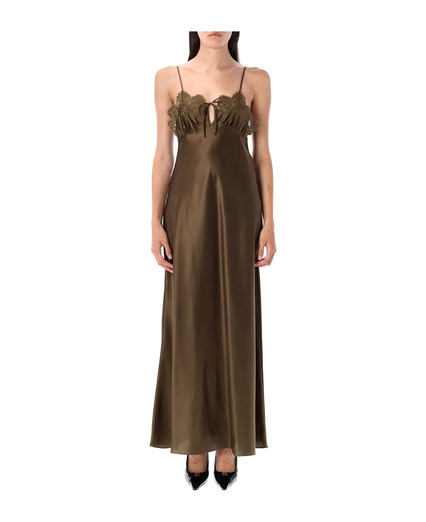 Saint Laurent Silk Satin Slip Dress - KHAKI