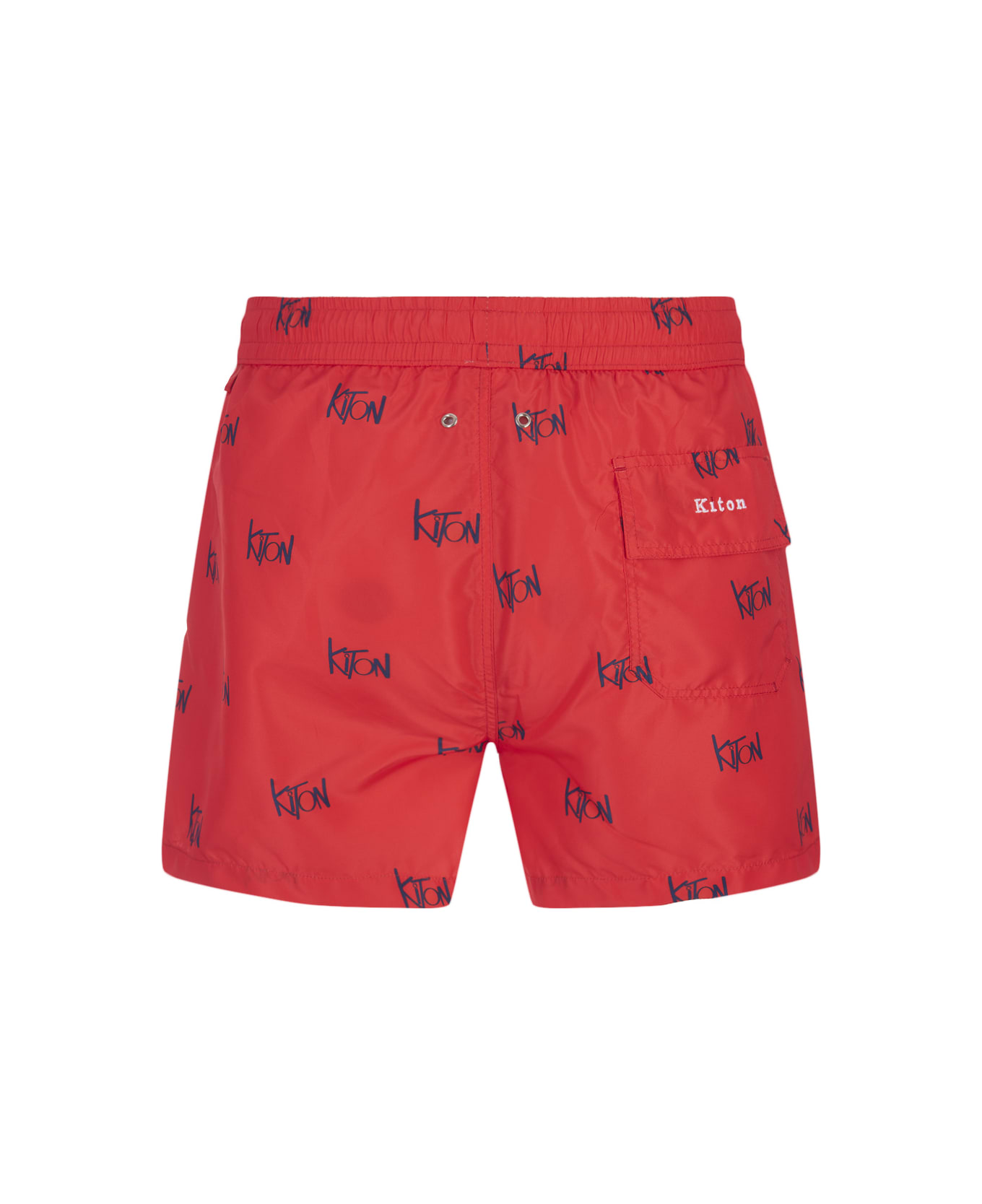 Kiton Red Swim Shorts With All-over Logo - Red