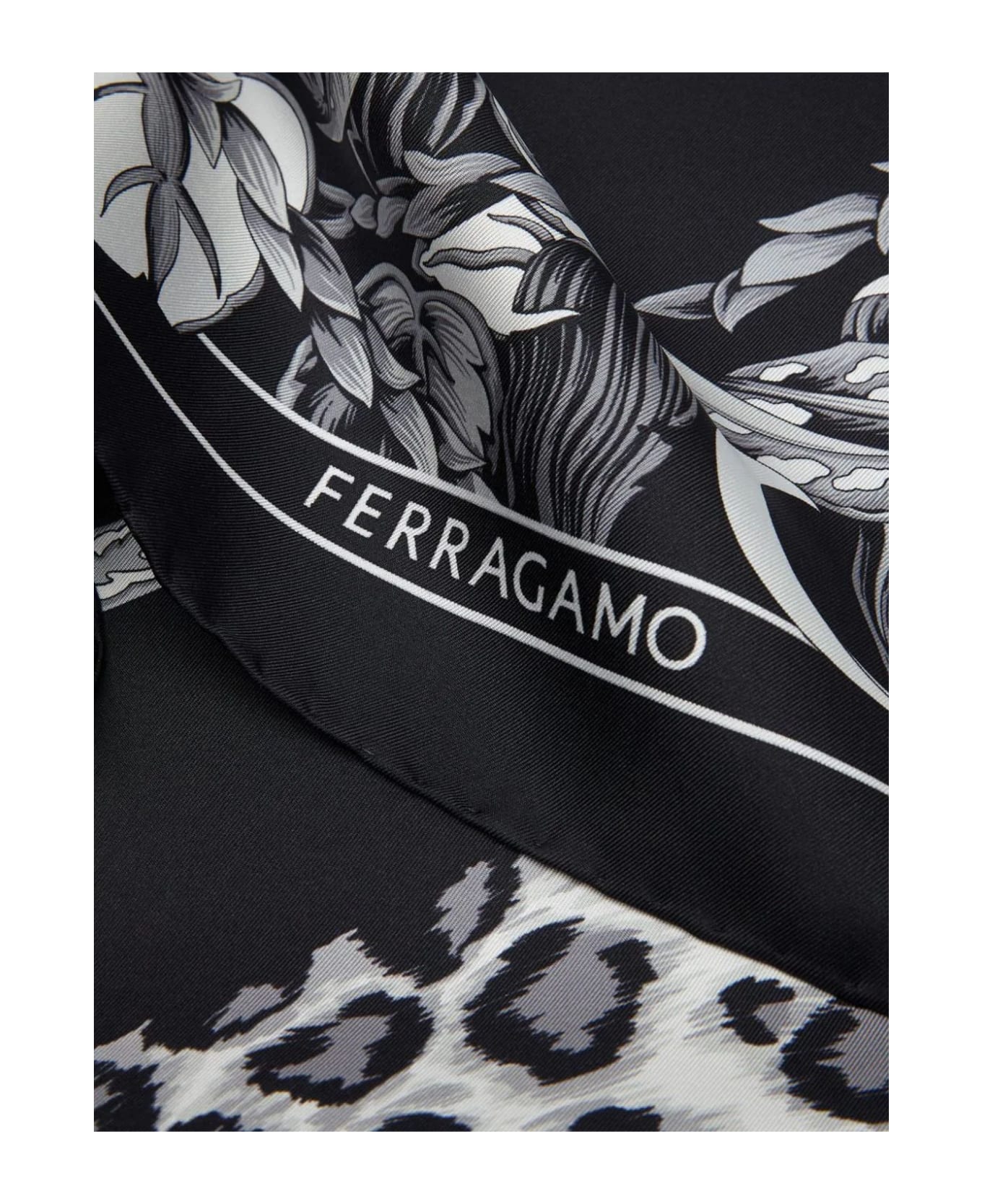 Ferragamo Animalier Print Silk Foulard - Black