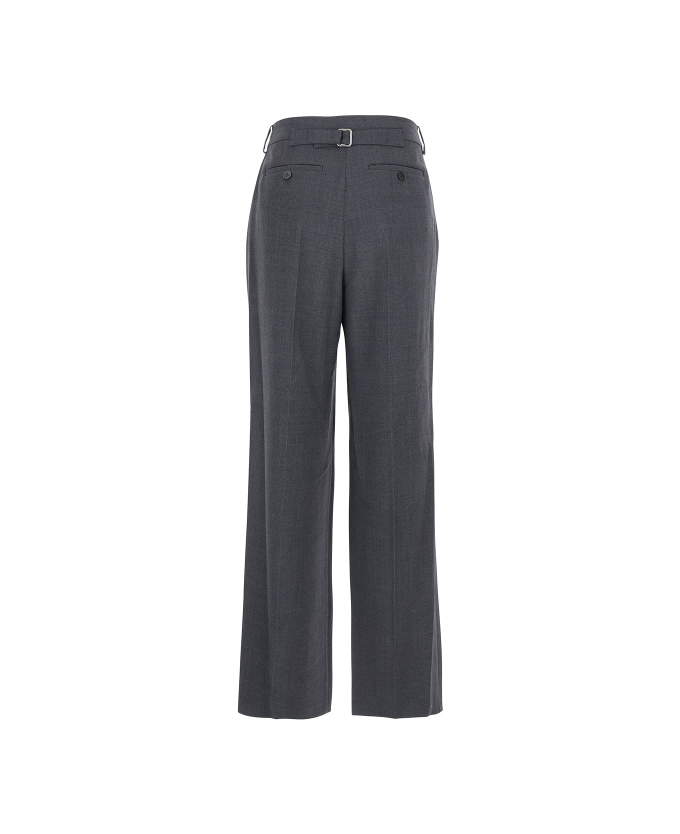 Low Classic Grey Pants With Buckled Belt On The Rear And Wide Leg In Wool Blend Woman - Grey