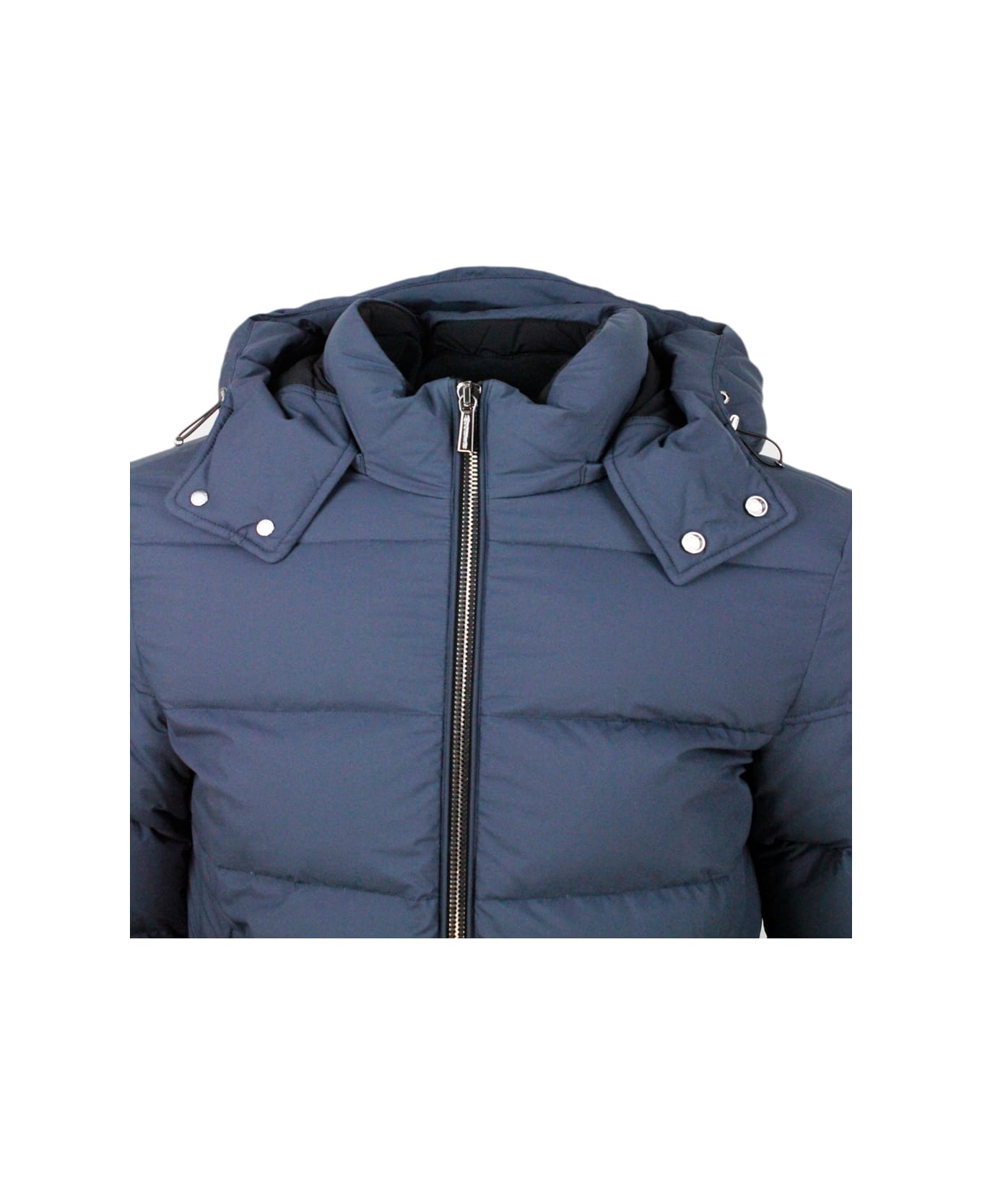 Moorer Goose Down Padded Bomber Jacket With Removable Hood - Blu navy