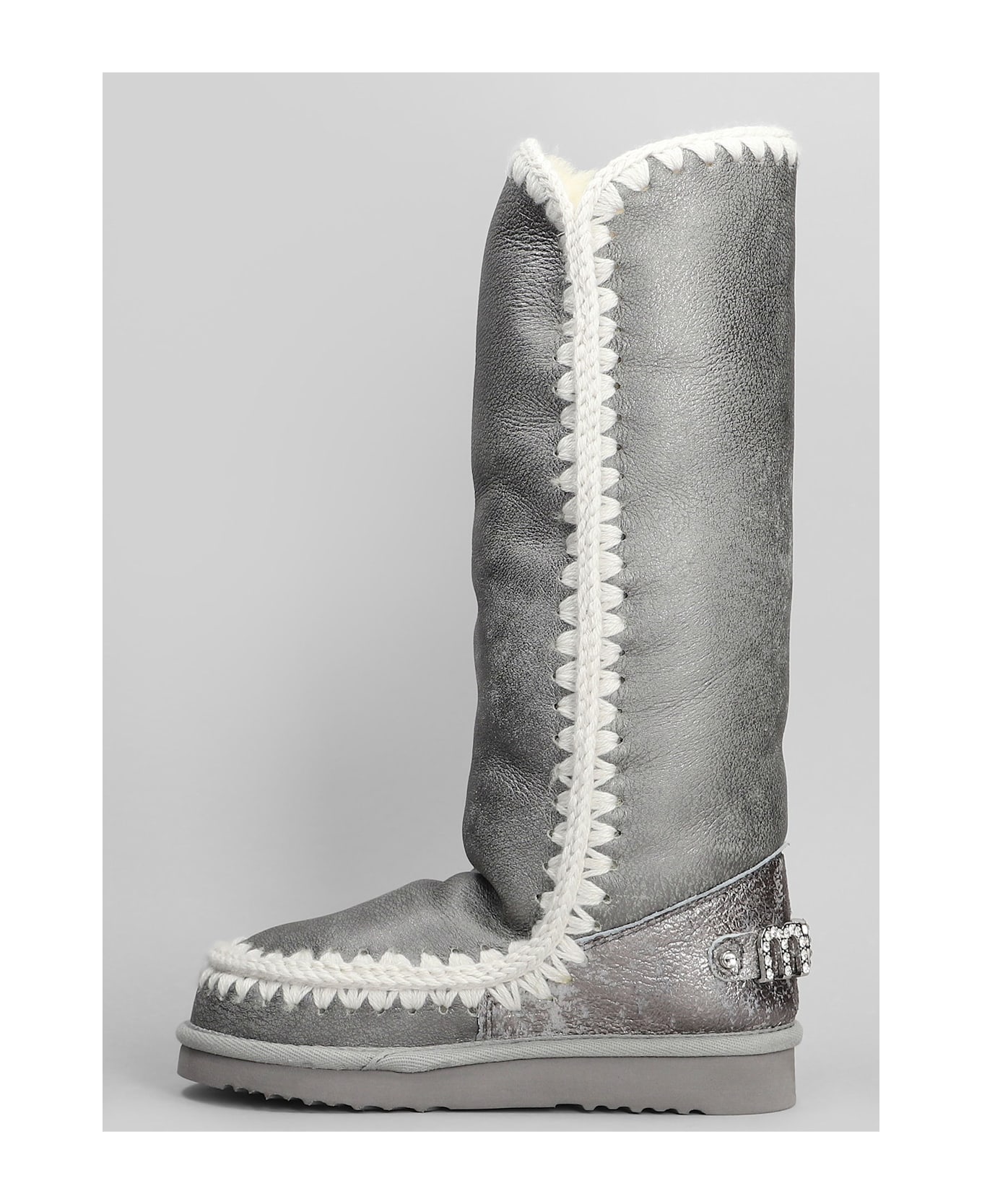 Mou Eskimo 40 Low Heels Boots In Silver Suede - silver