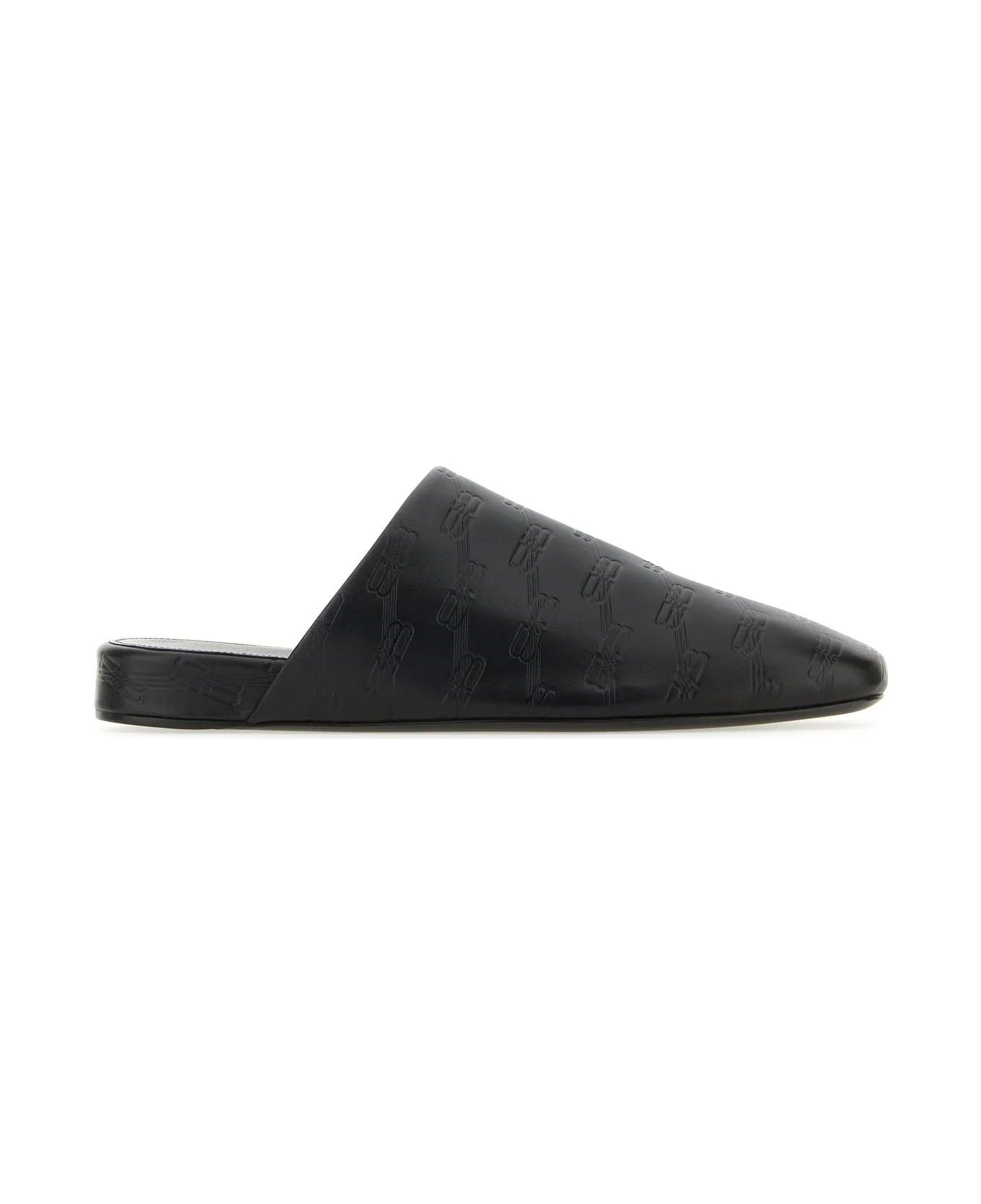 Balenciaga Black Leather Slippers - Nero