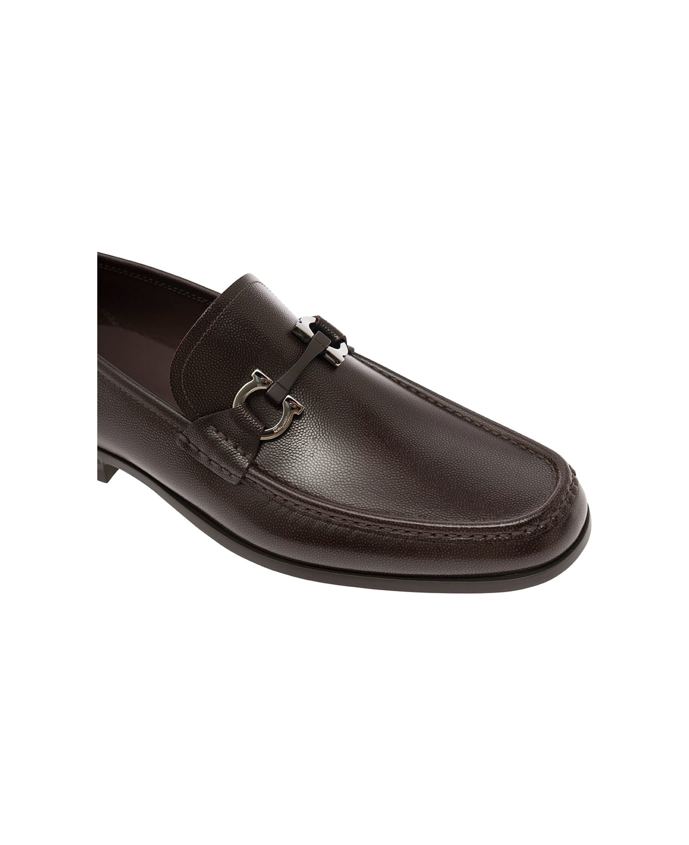 Ferragamo Brown Loafers Wih Gancini Detail In Leather Man - Brown